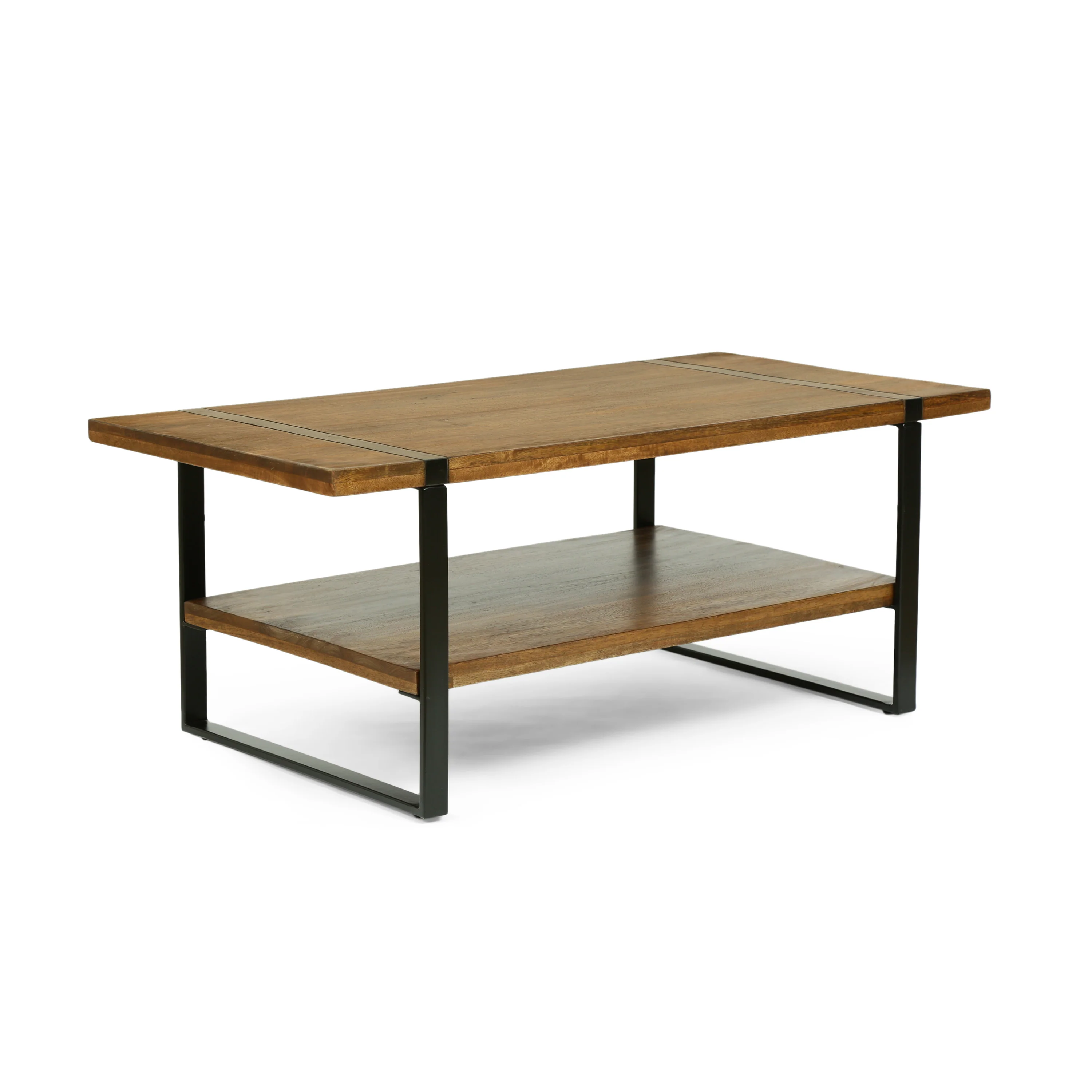Riverlake Handmade Mango Wood and Iron Rectangular Coffee Table, Walnut Brown and Black - furnishings