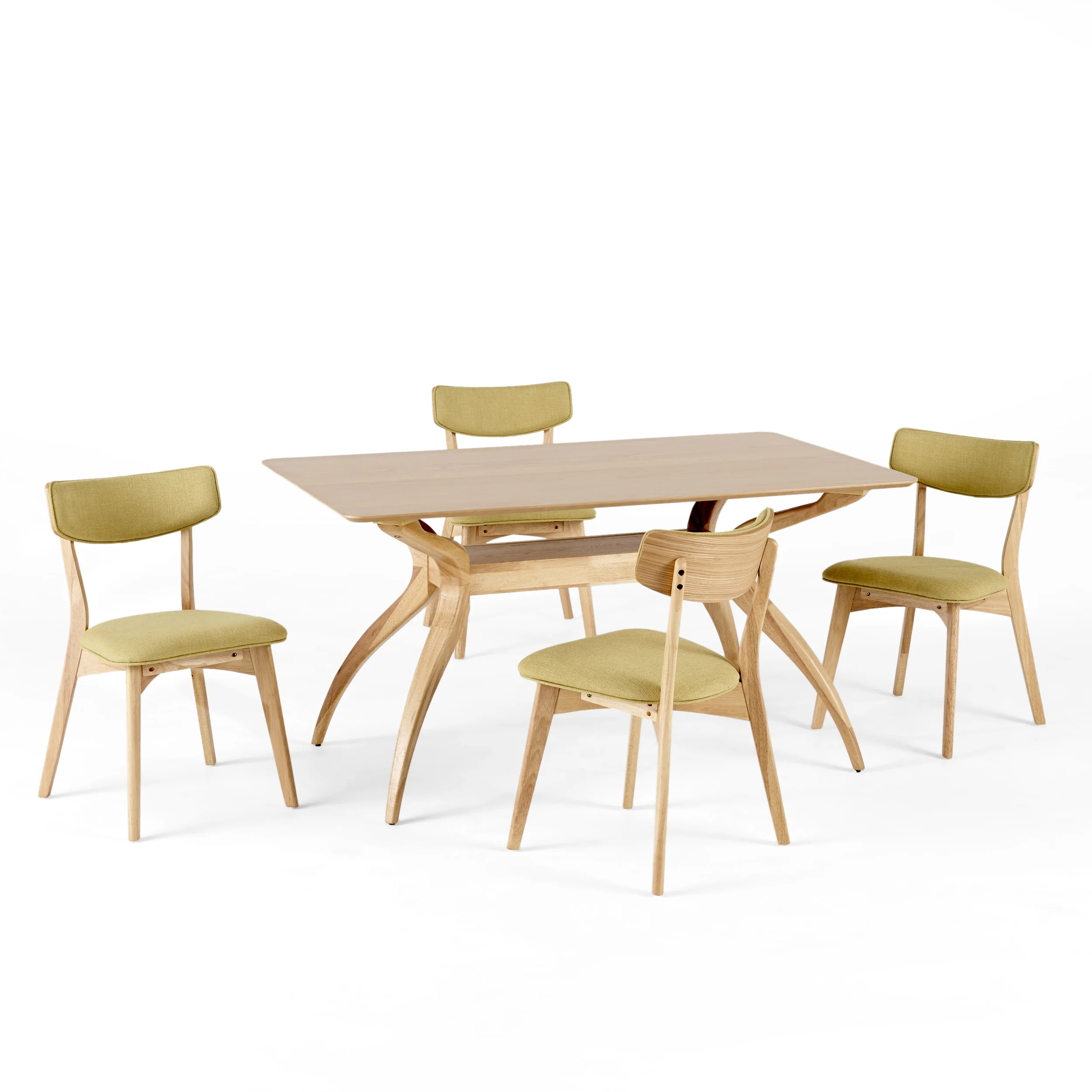 Nasseen Mid Century Finished 5 Piece Wood Dining Set with Fabric Chairs - furnishings