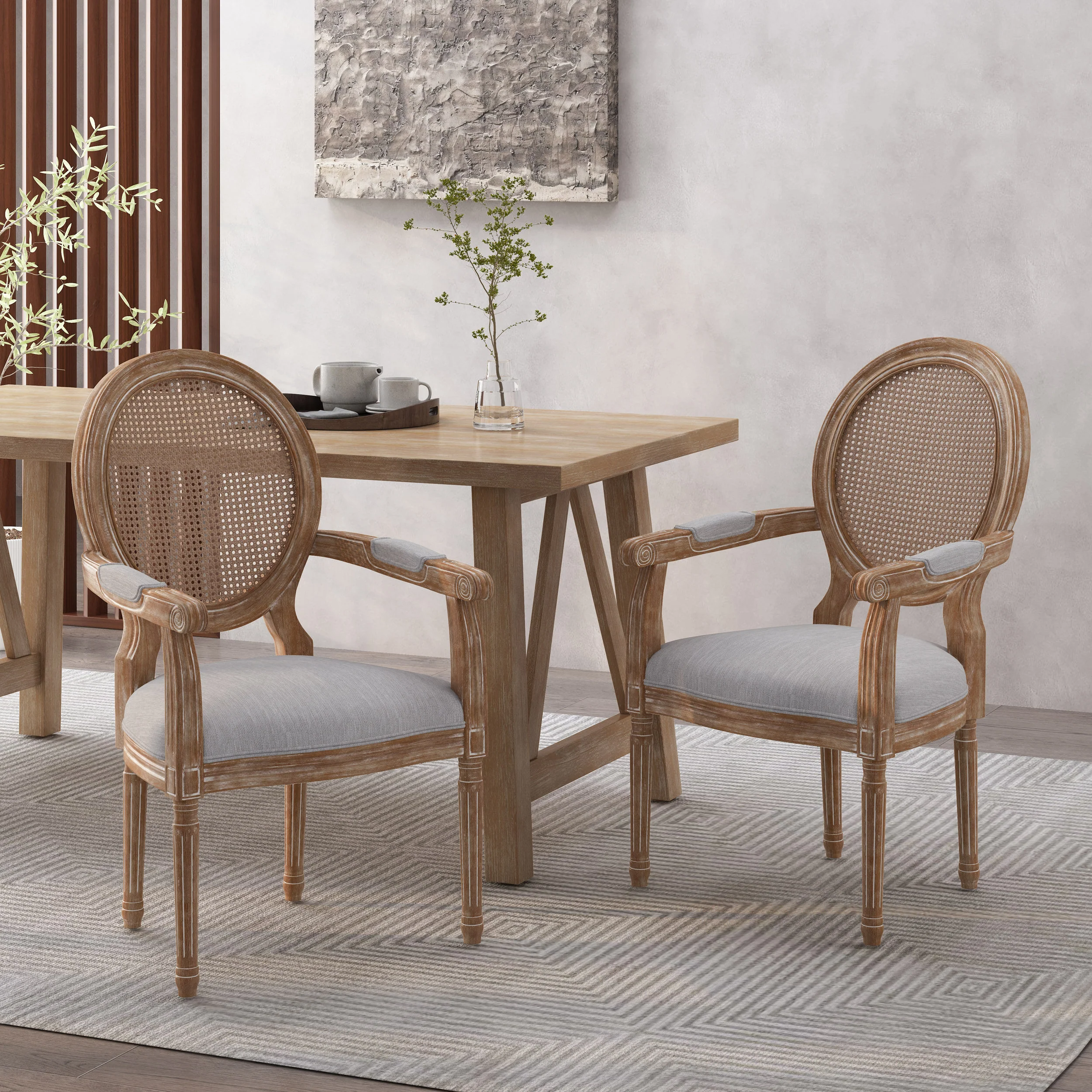 Aisenbrey French Country Wood and Cane Upholstered Dining Chair - furnishings