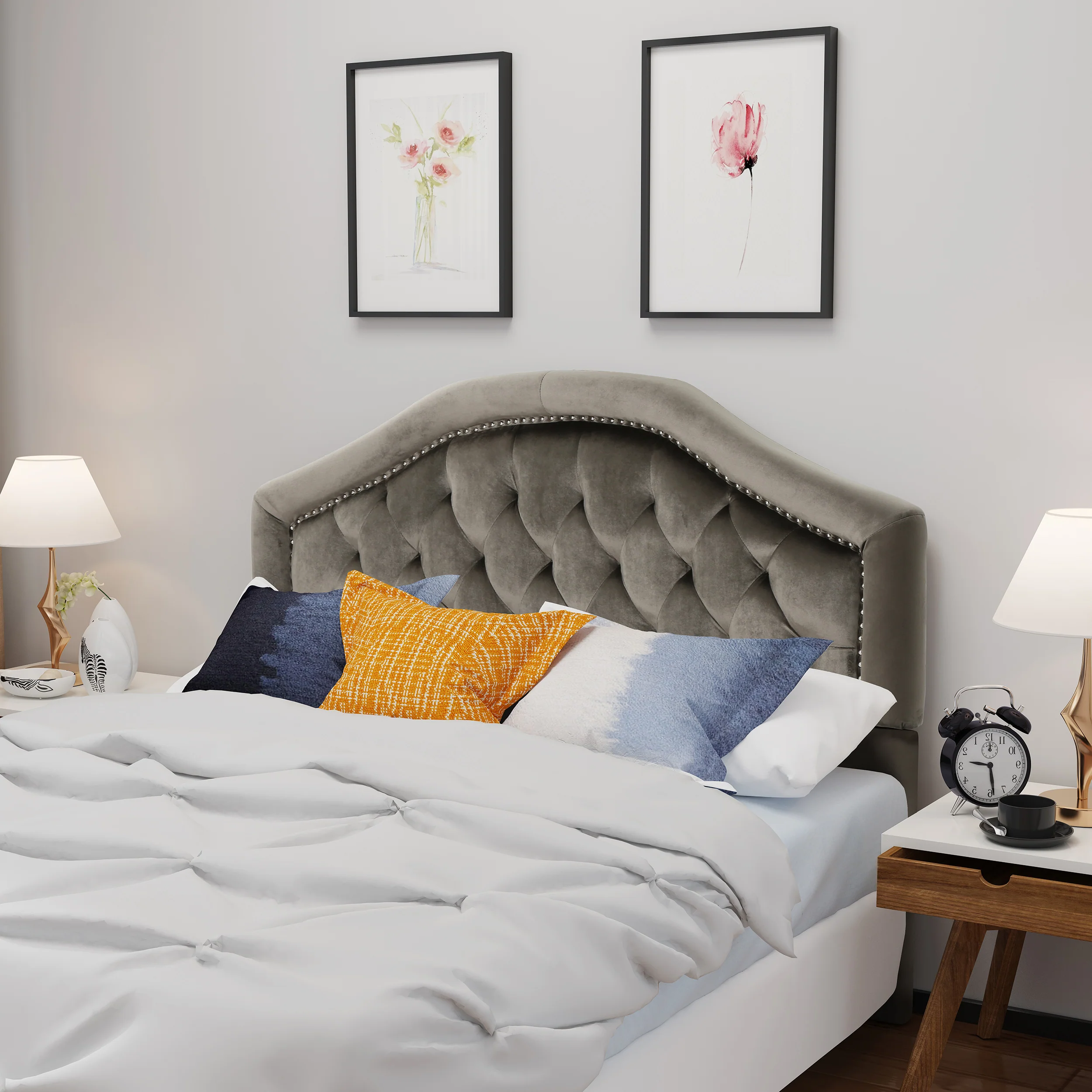 Lazarus New Velvet Studded Seam Tufted Queen/Full Headboard - furnishings