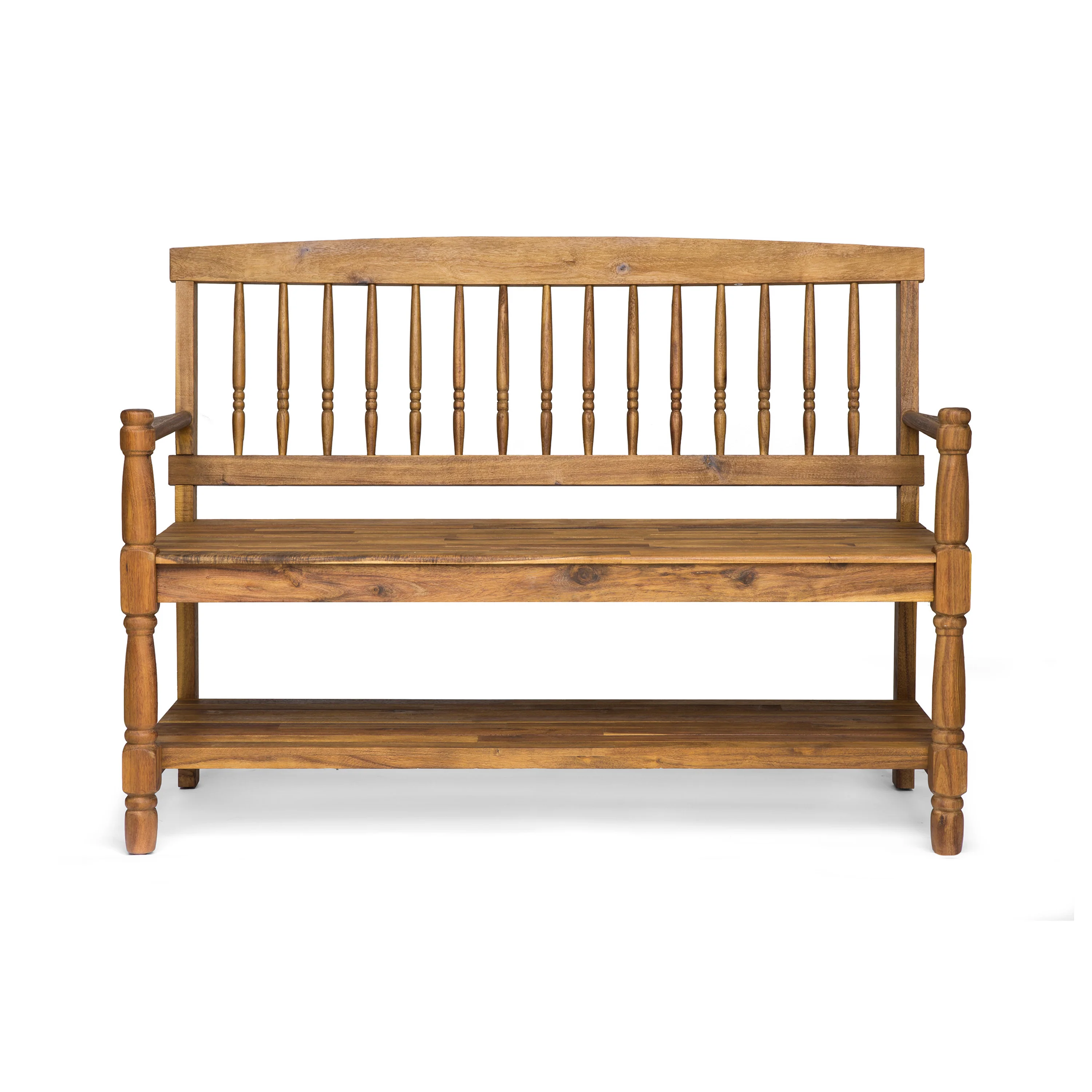Kuhn Outdoor Acacia Wood Bench with Shelf - furnishings
