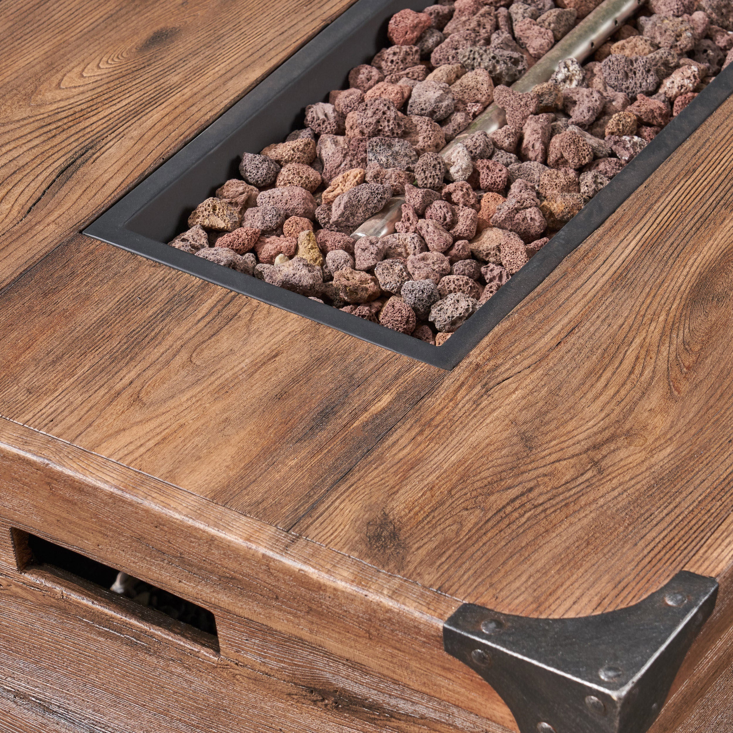 Aido Outdoor 50,000 BTU Lightweight Concrete Rectangular Fire Pit (No Tank Holder), Brown - furnishings