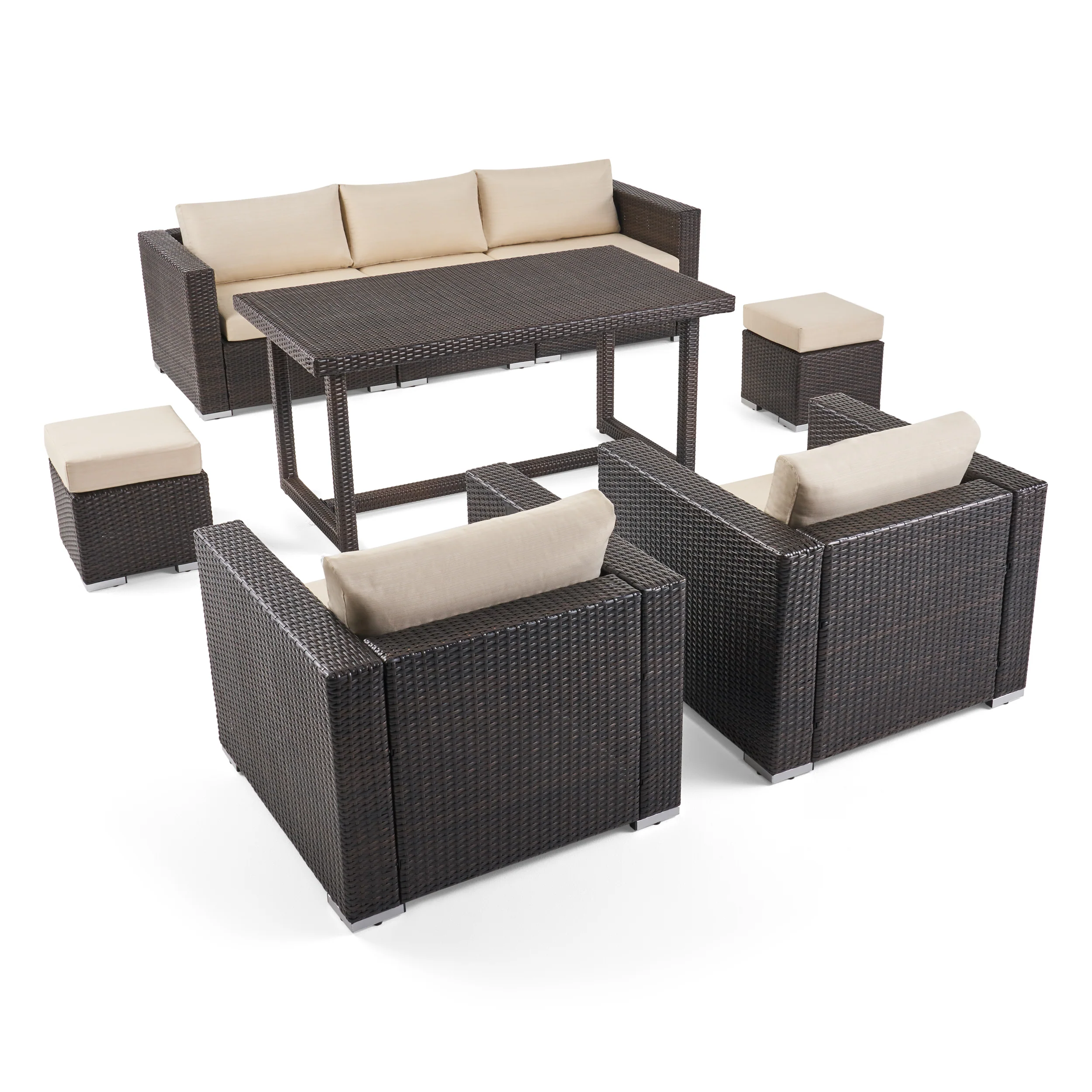 Valentina Outdoor 7 Seater Wicker and Aluminum Sofa Dining Set - furnishings