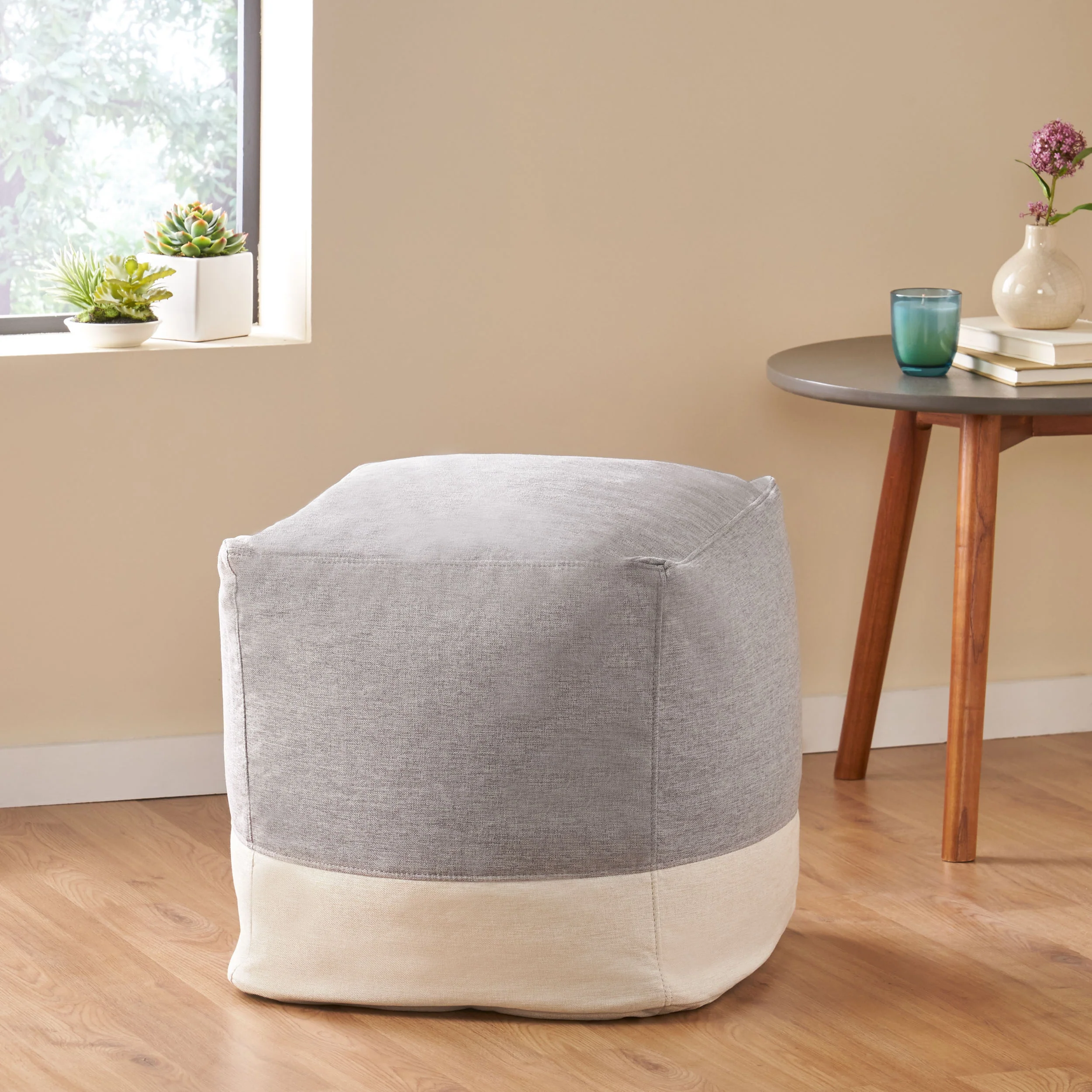 Punjab Tattnall Contemporary Two Tone Fabric Cube Pouf - furnishings