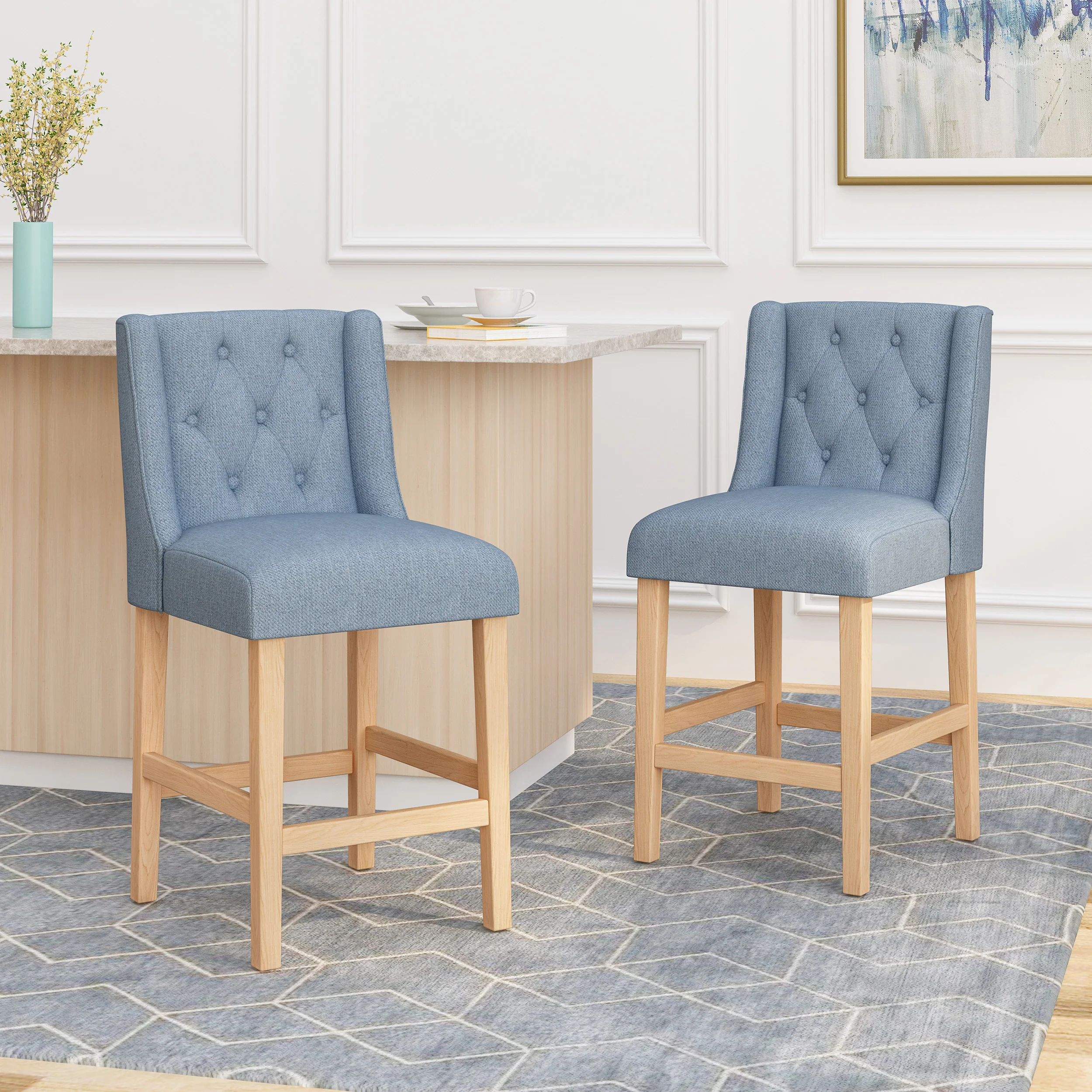 Willamina Button Tufted Fabric Wingback Counterstool (Set of 2) - furnishings