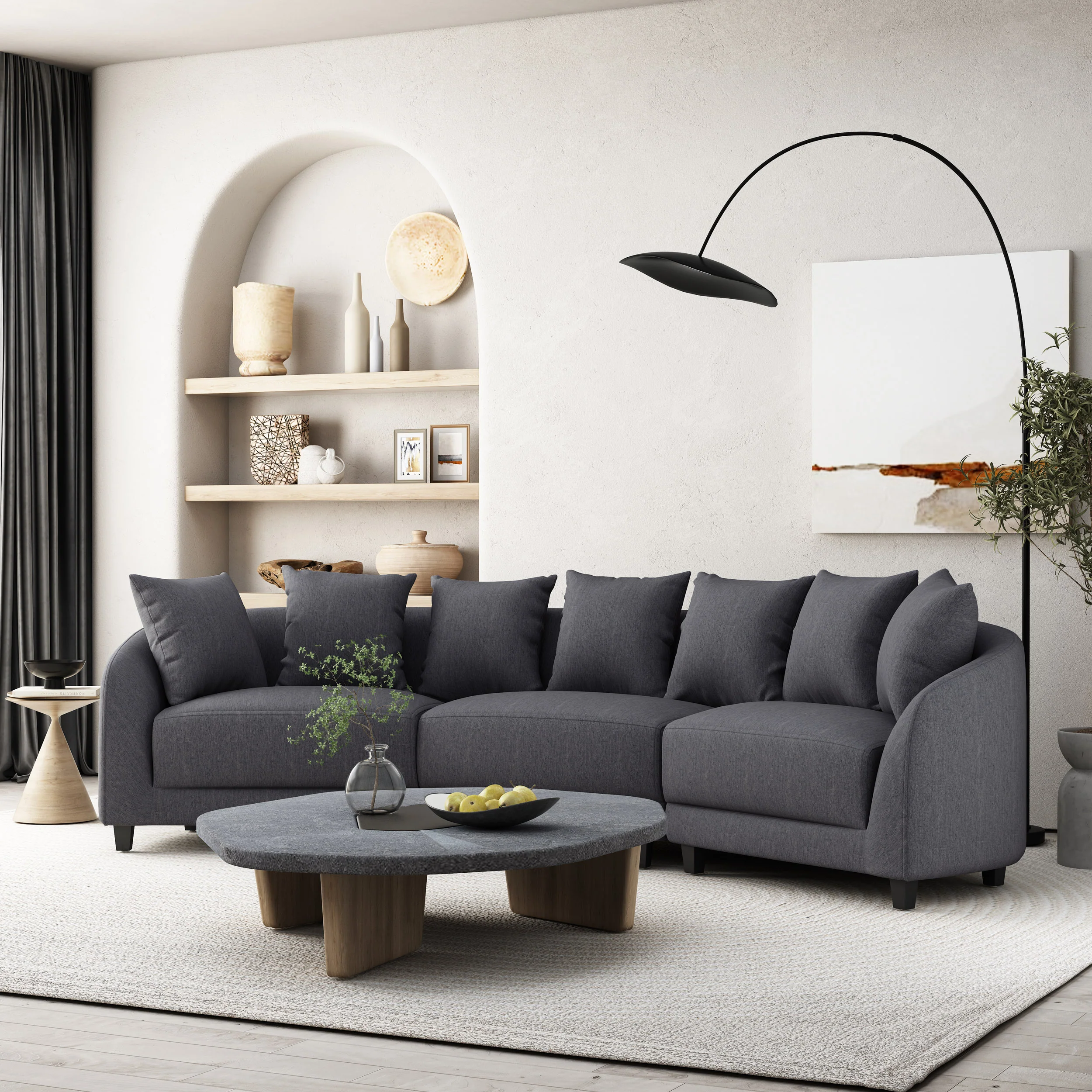 McCardell Contemporary Fabric 3 Seater Curved Sectional Sofa - furnishings