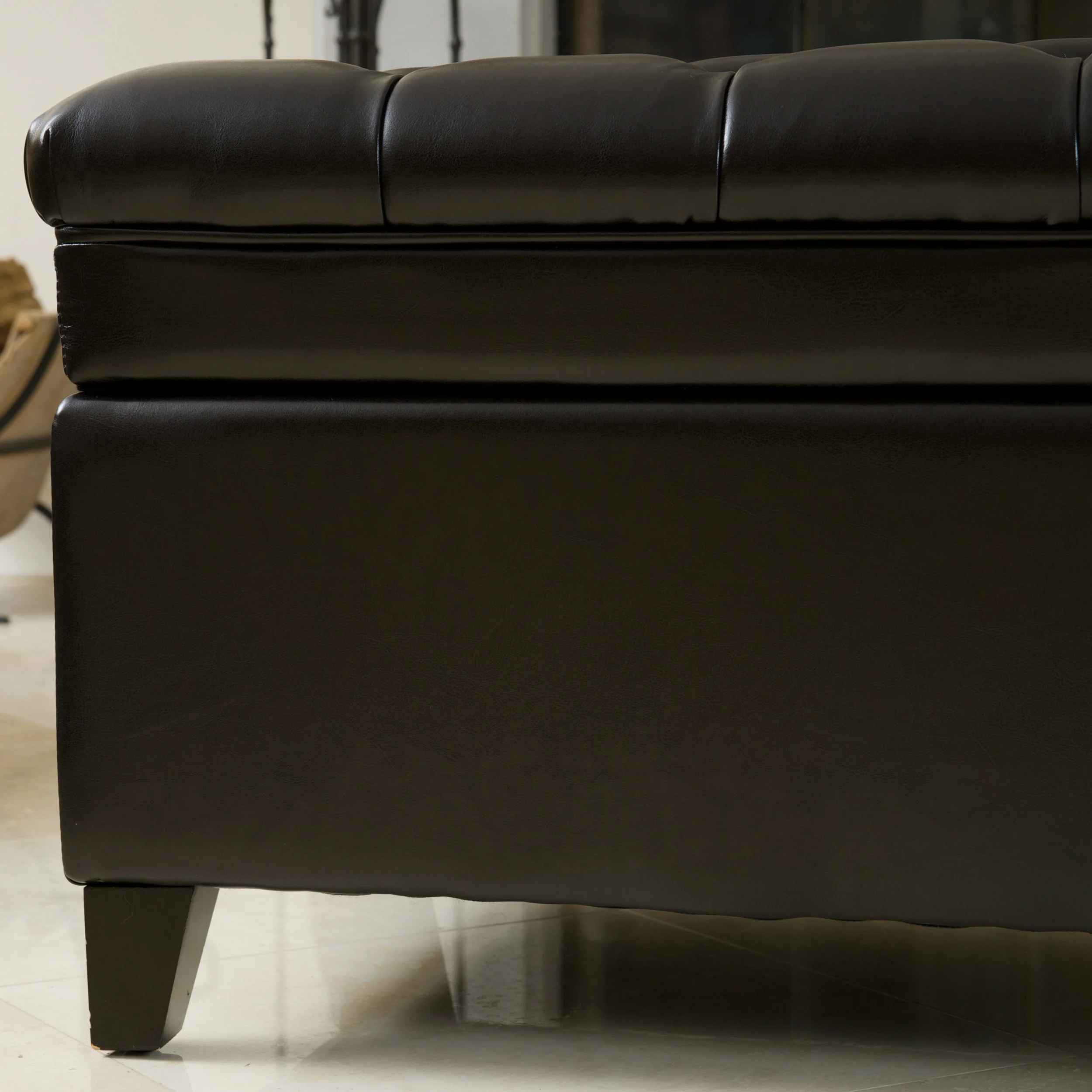 Barton Tufted Espresso Leather Storage Ottoman - furnishings