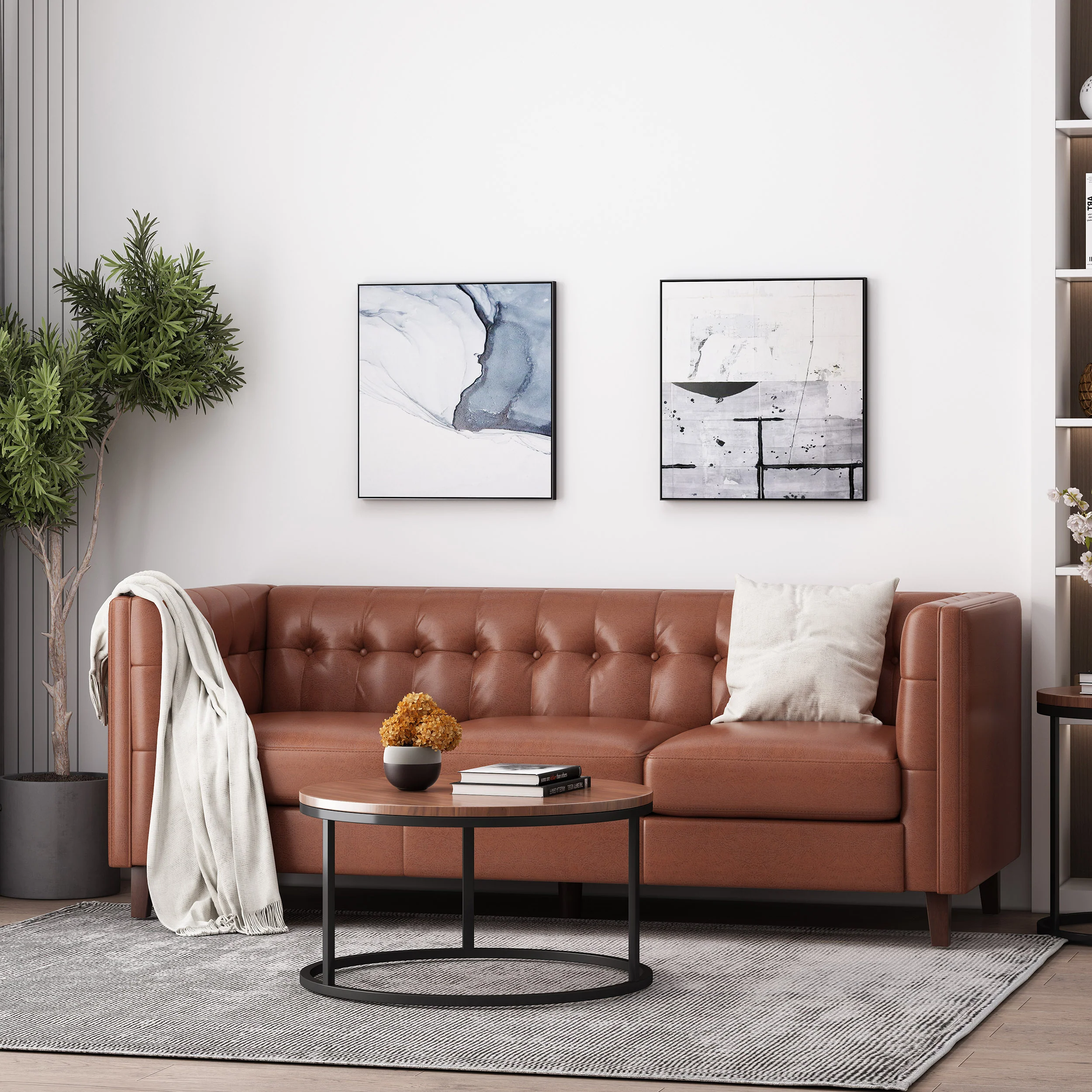 Silkie Contemporary Faux Leather Tufted 3 Seater Sofa - furnishings