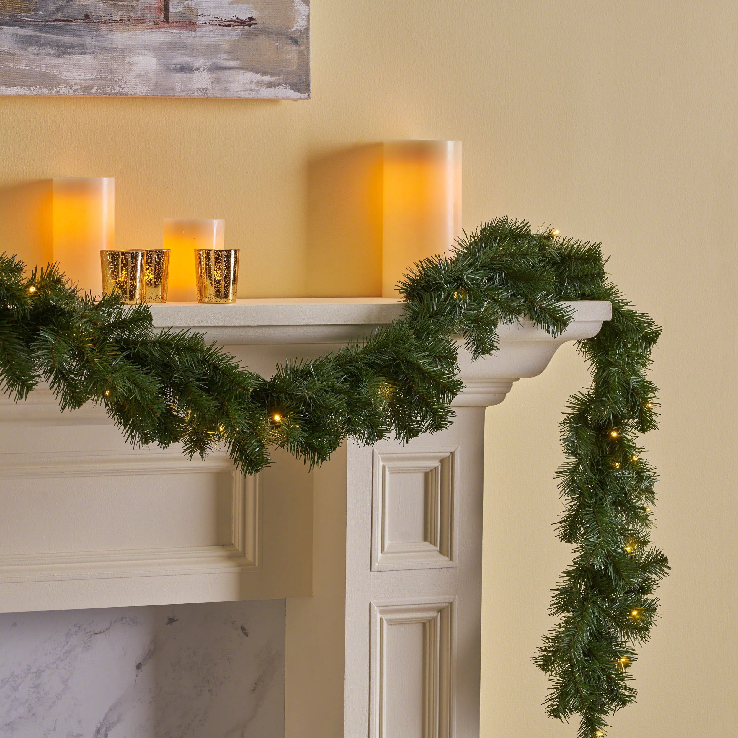 9-foot Noble Fir Pre-lit Warm White LED Artificial Christmas Garland - furnishings
