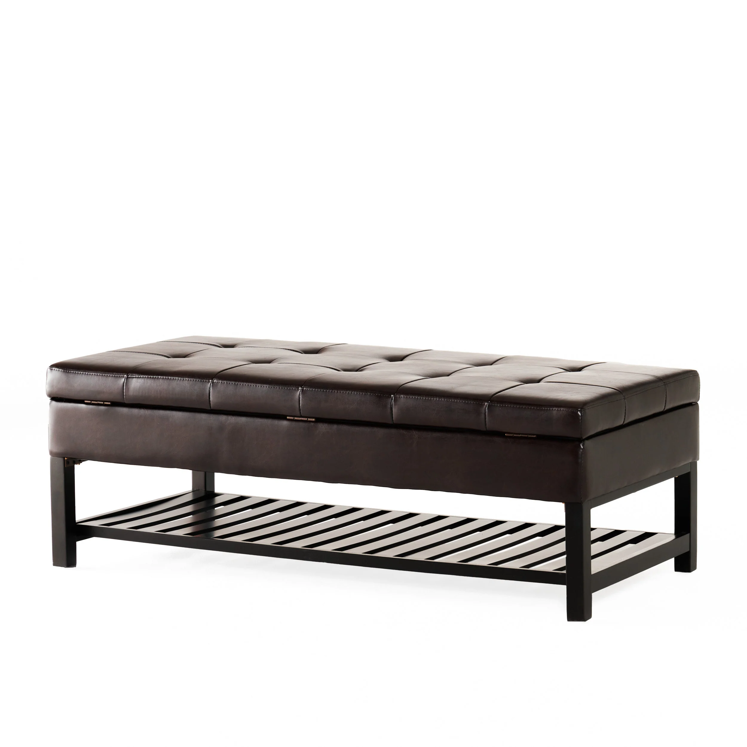 Felix Brown Wood Rectangle Storage Ottoman Coffee Table With Bottom Rack - furnishings
