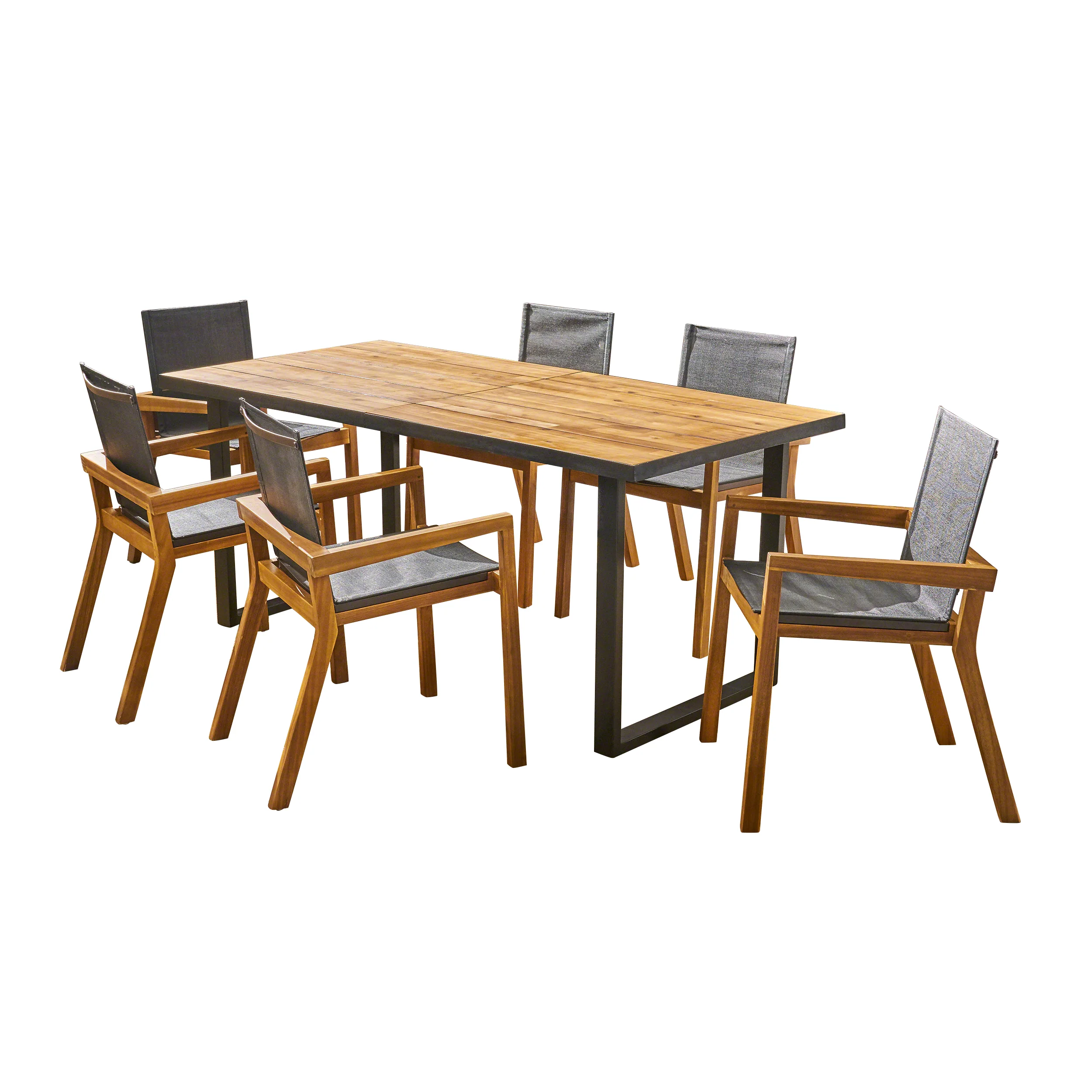Jasmine Outdoor Acacia Wood 7 Piece Dining Set with Mesh Seats - furnishings