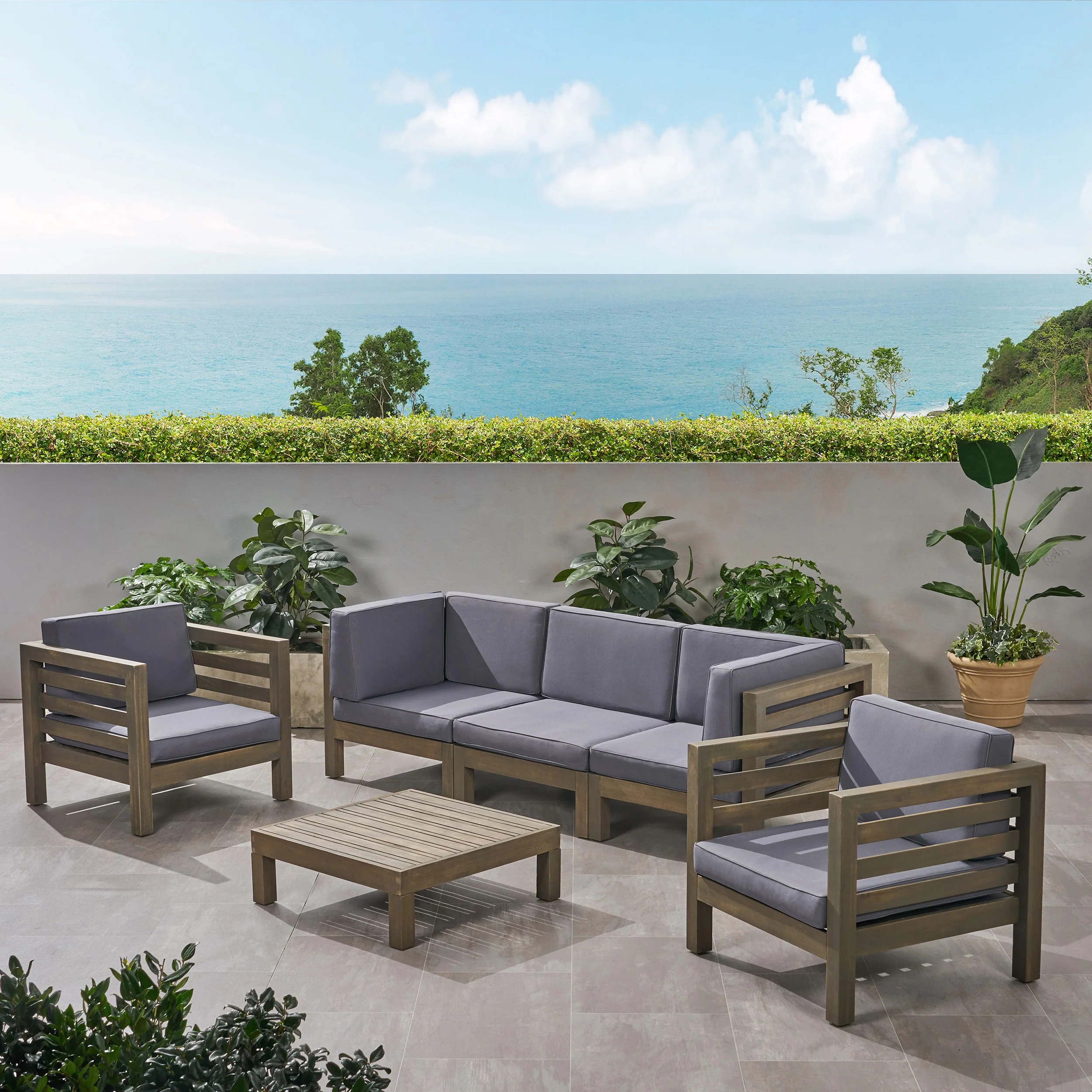 Emma Outdoor 5 Seater Acacia Wood Sofa Chat Set - furnishings