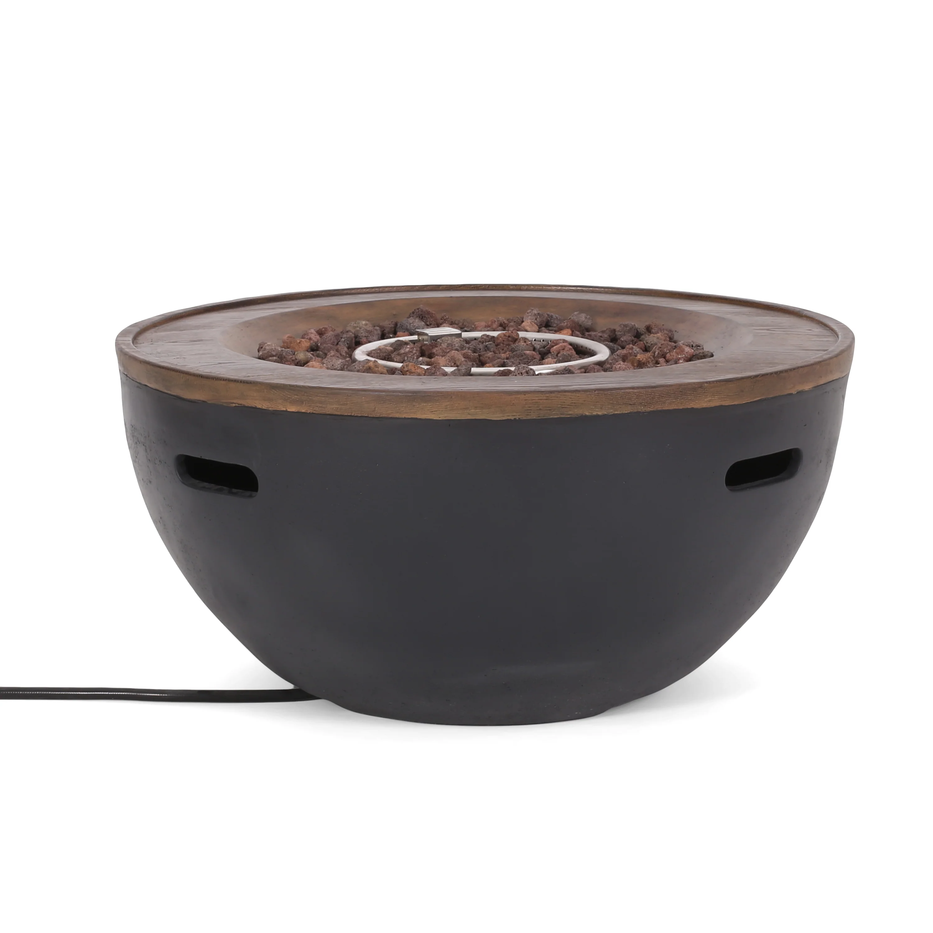 Gaylor Outdoor Lightweight Concrete 40K BTU Fire Pit Bowl, Dark Gray, Natural Brown - furnishings