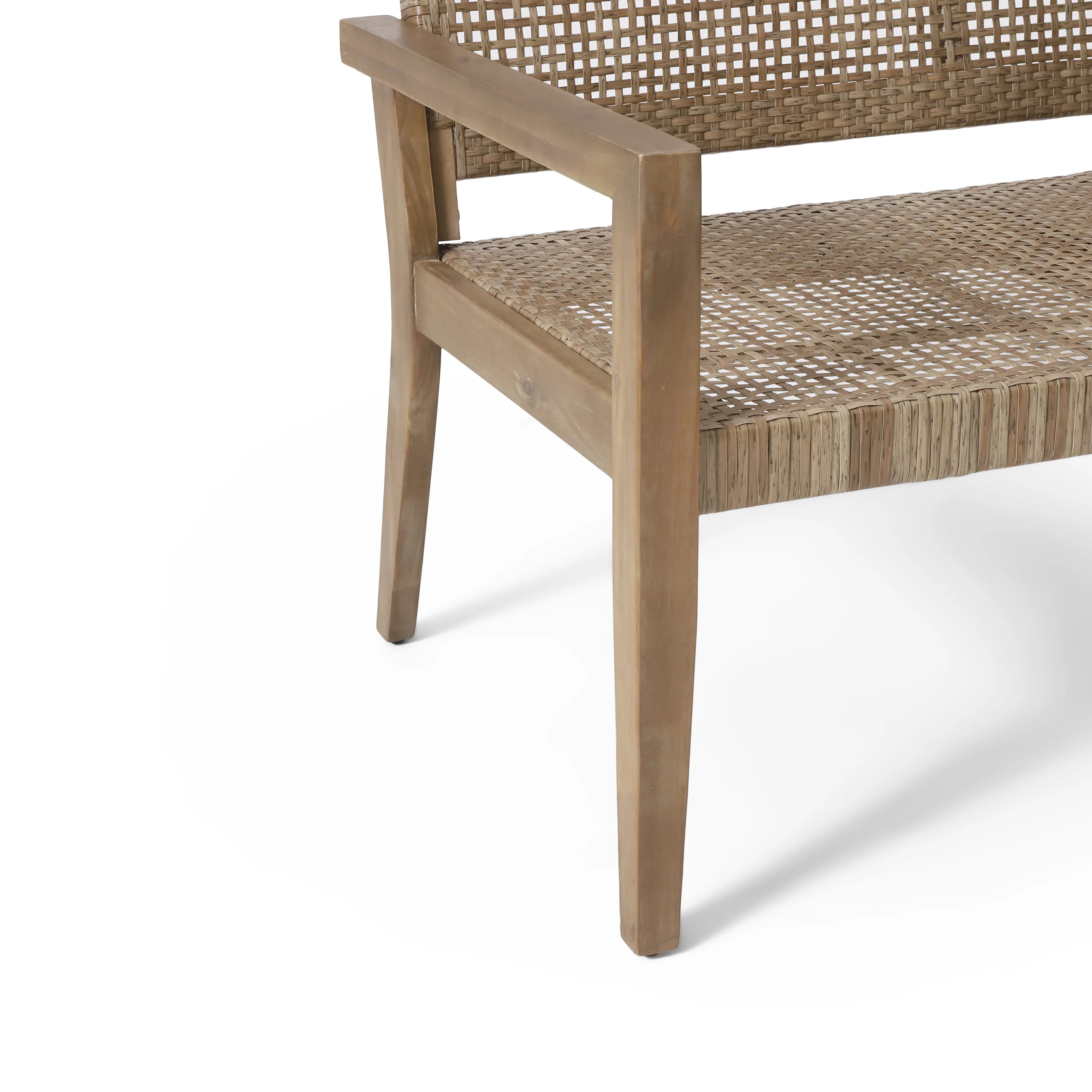 Elmcrest Outdoor Wicker and Acacia Wood Loveseat, Light Multibrown and Light Brown - furnishings