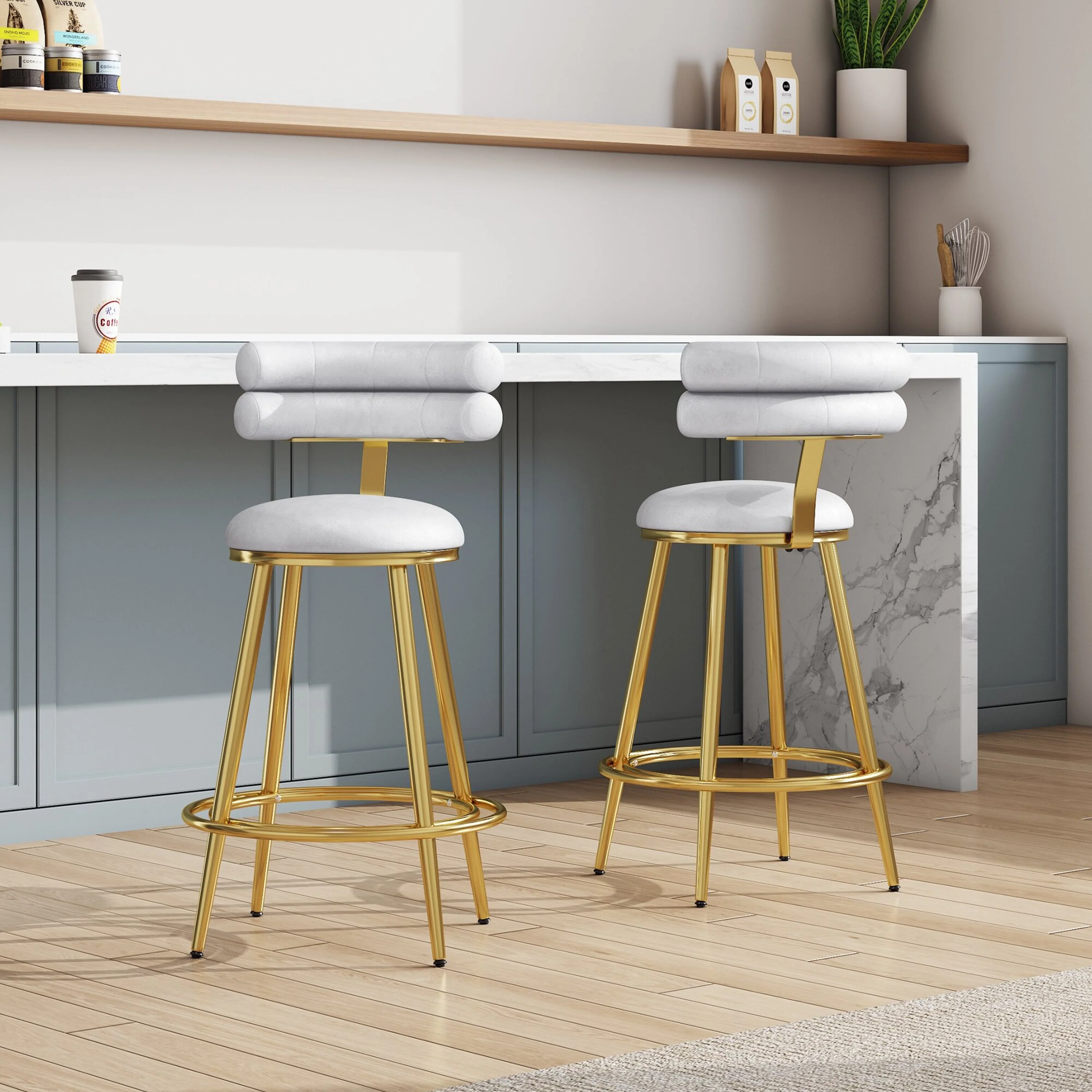 Jaspere Velvet Upholstery Counter Stools, Set of 2 - furnishings