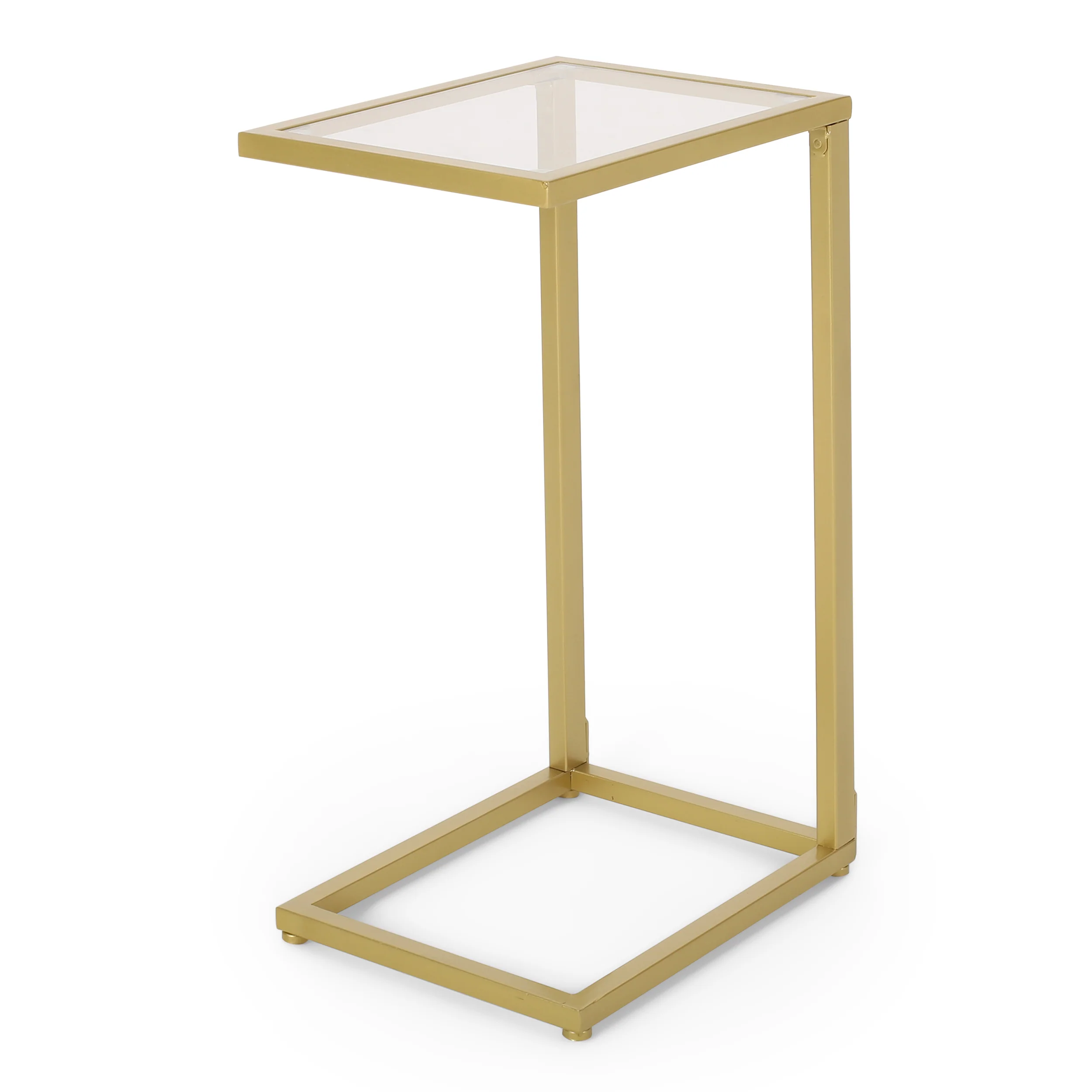 Hebble Modern Glam Glass Top C-Shaped Side Table, Gold - furnishings