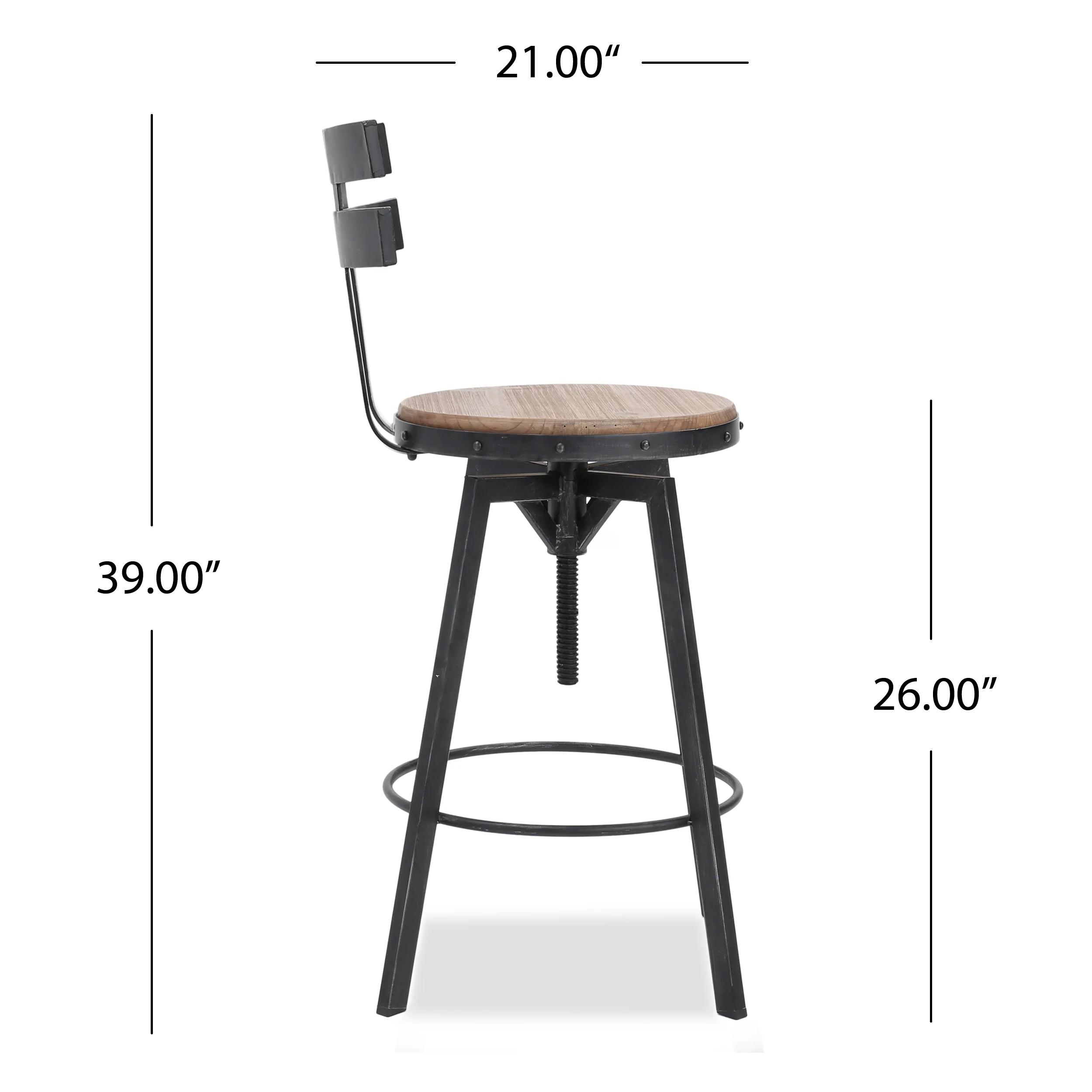 Poe Black Brush Silver Firwood Adjustable Barstool - furnishings