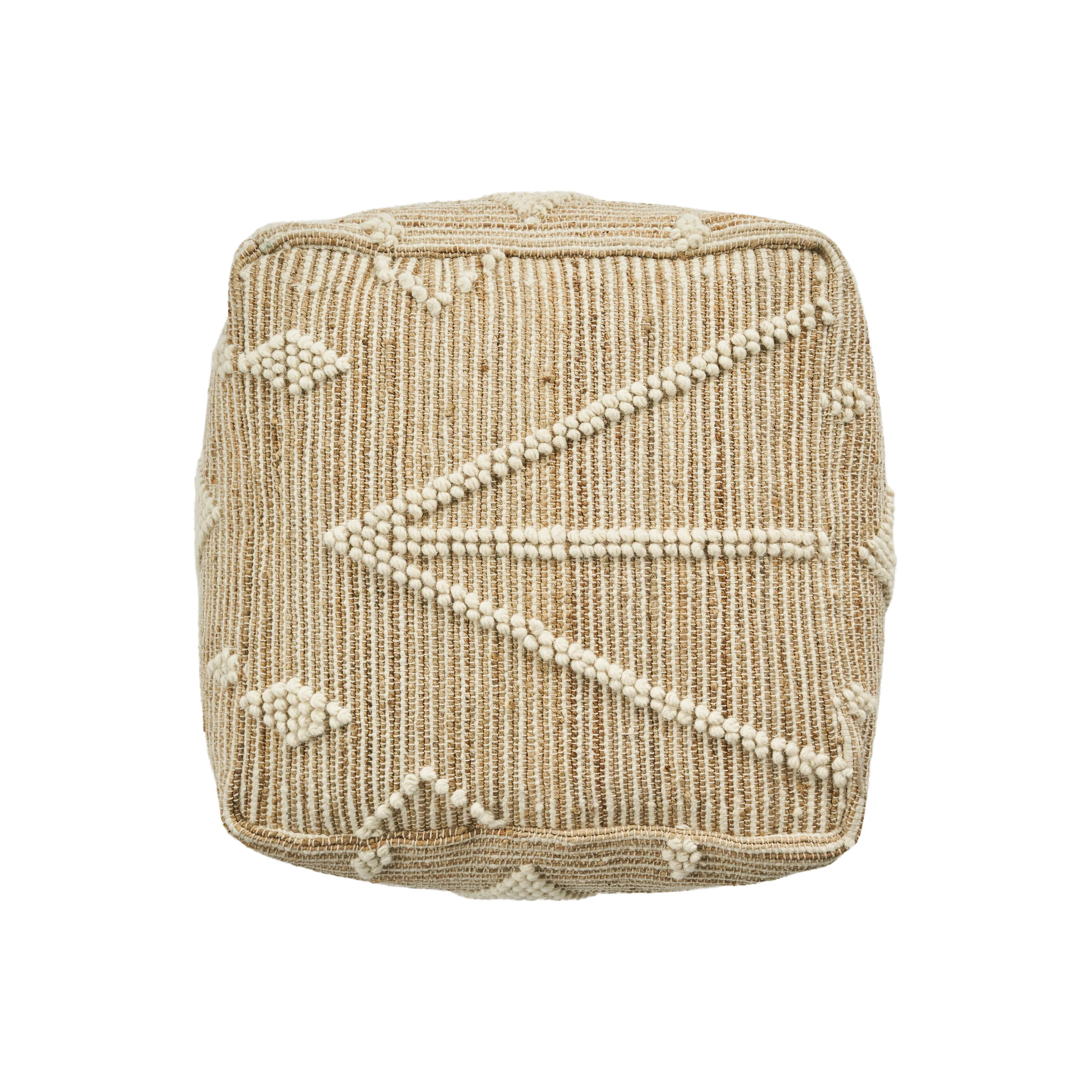 Khalila Boho Wool and Cotton Ottoman Pouf - furnishings