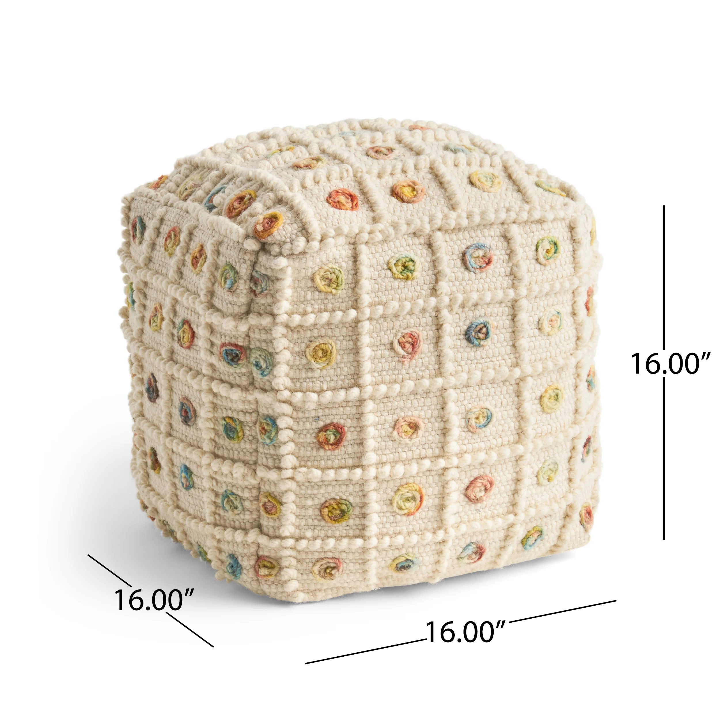 Jaceyon Boho Wool and Cotton Ottoman Pouf - furnishings