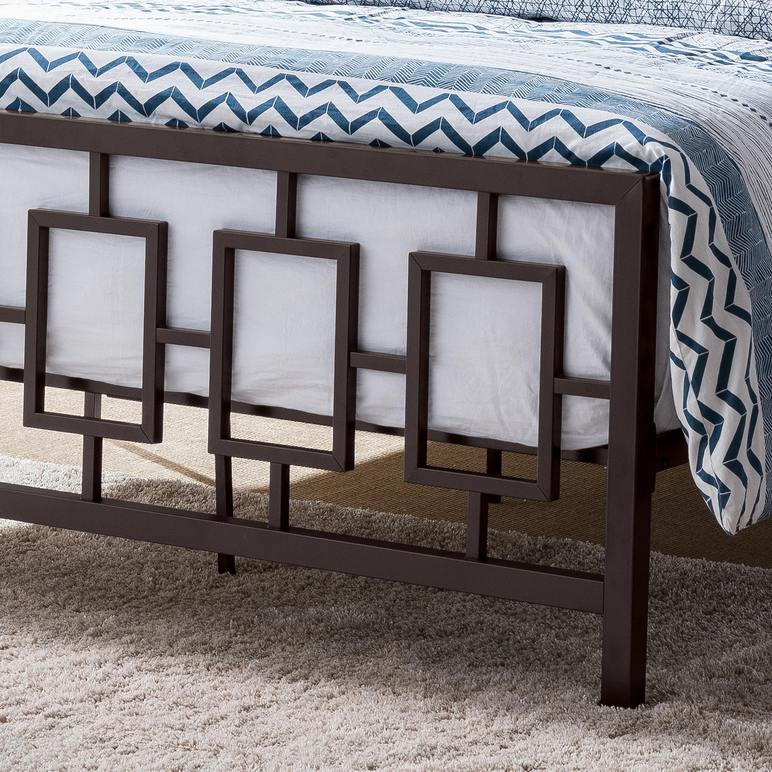 Dawn Queen-Size Geometric Platform Bed Frame, Iron, Modern, Low-Profile - furnishings