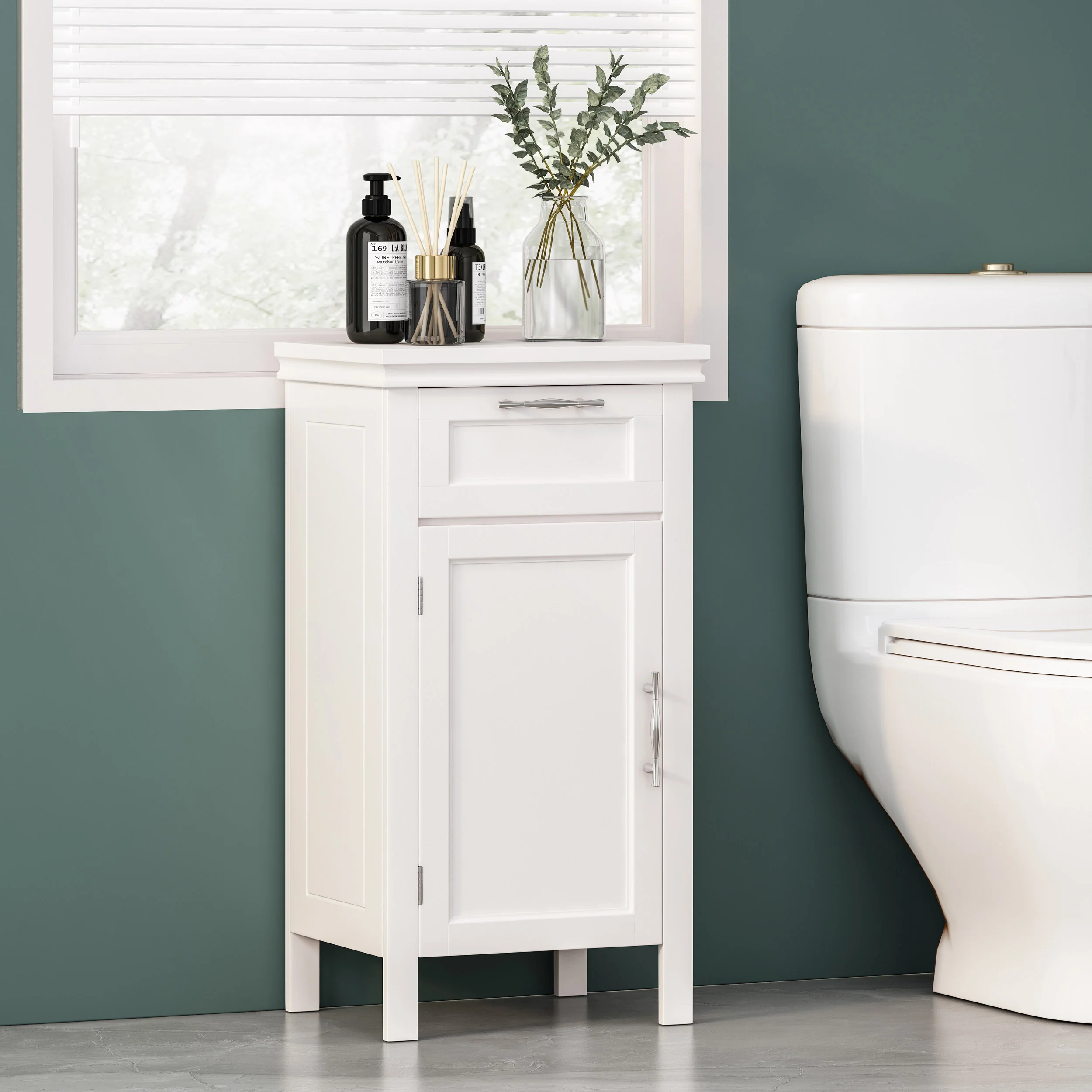 Meader Modern Bathroom Floor Storage Cabinet with Drawer - furnishings