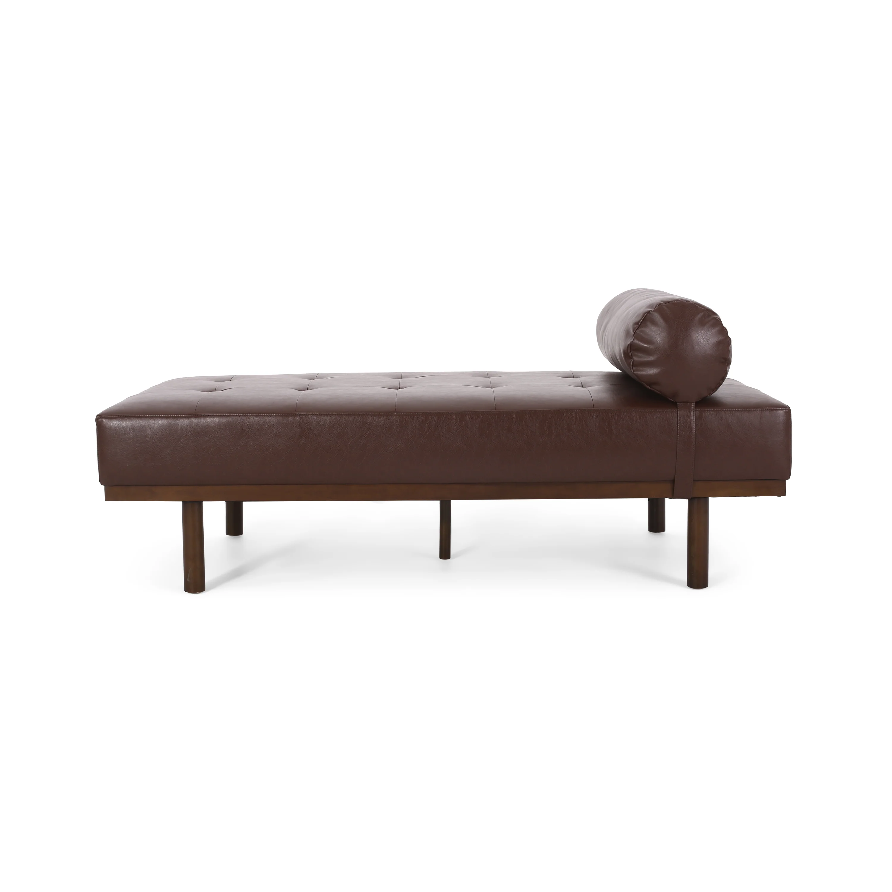 Elmore Mid Century Modern Faux Leather Tufted Chaise Lounge with Bolster Pillow - furnishings