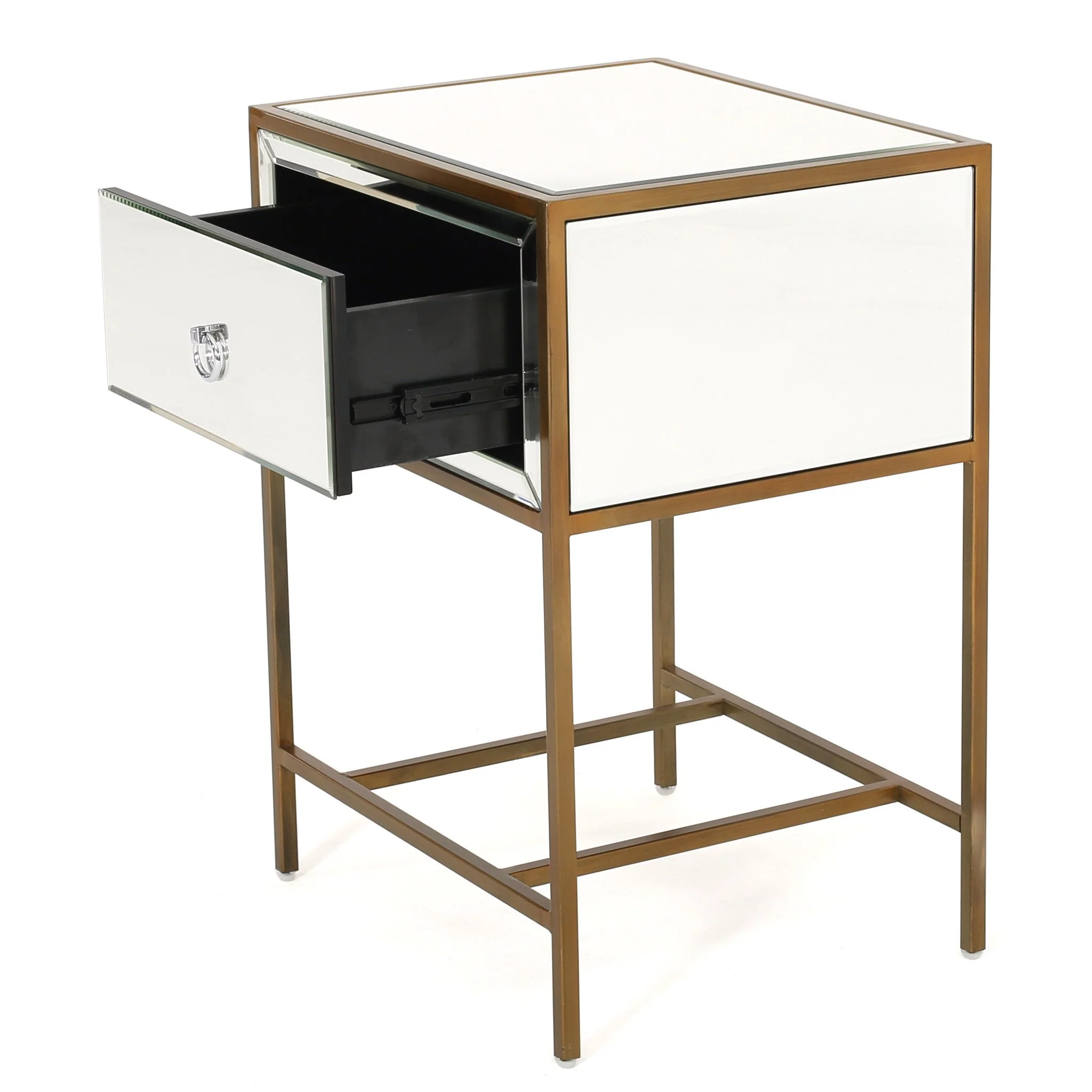 Essa Mirrored Gold Single Drawer Side Table - furnishings
