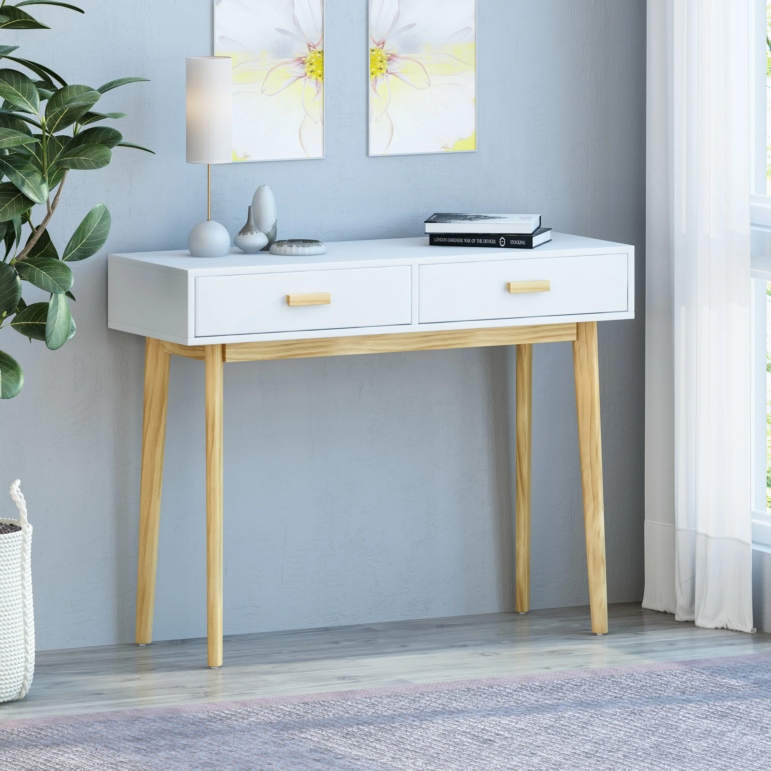 Eila Mid-Century Modern 2 Drawer Console Table - furnishings