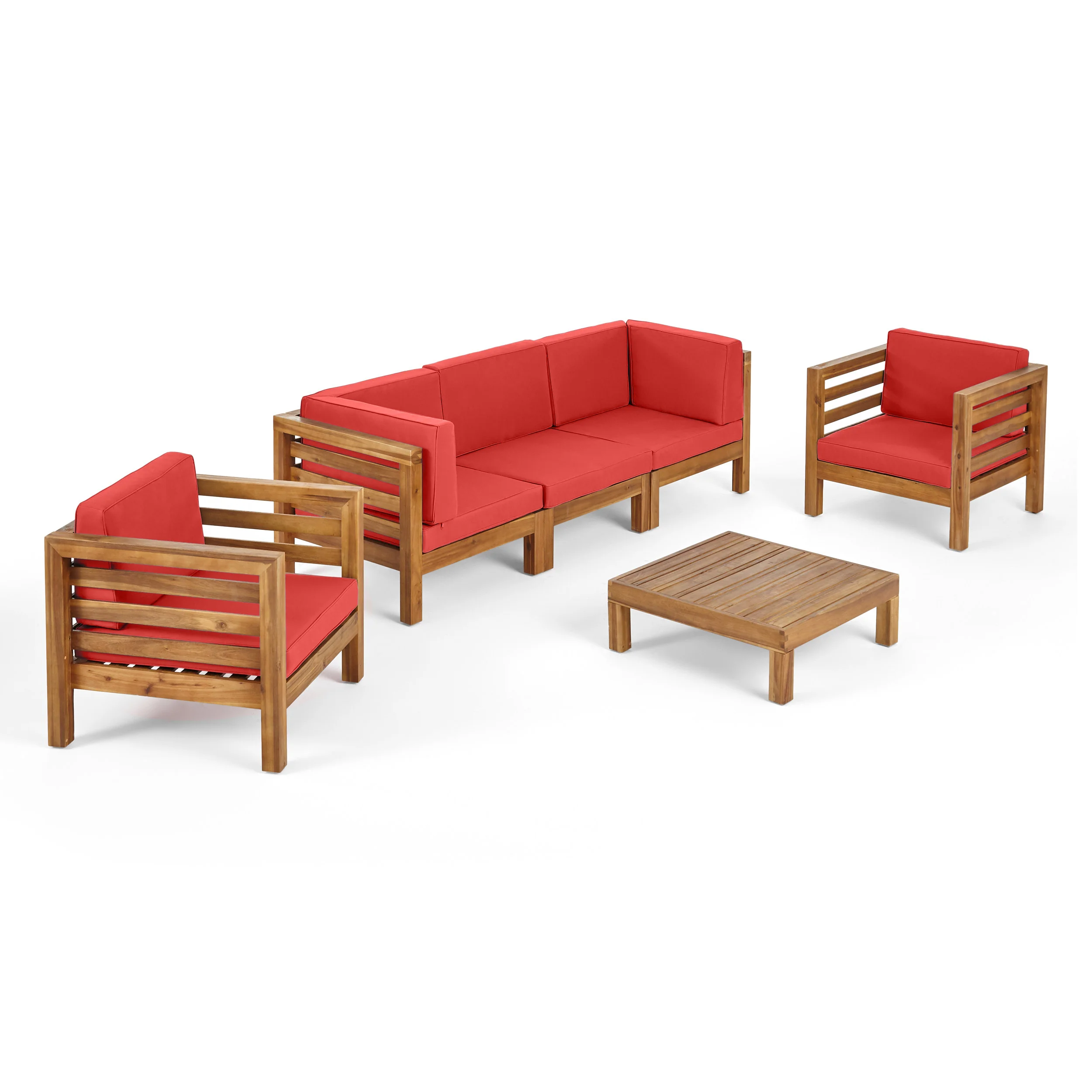 Emma Outdoor 5 Seater Acacia Wood Sofa Chat Set - furnishings