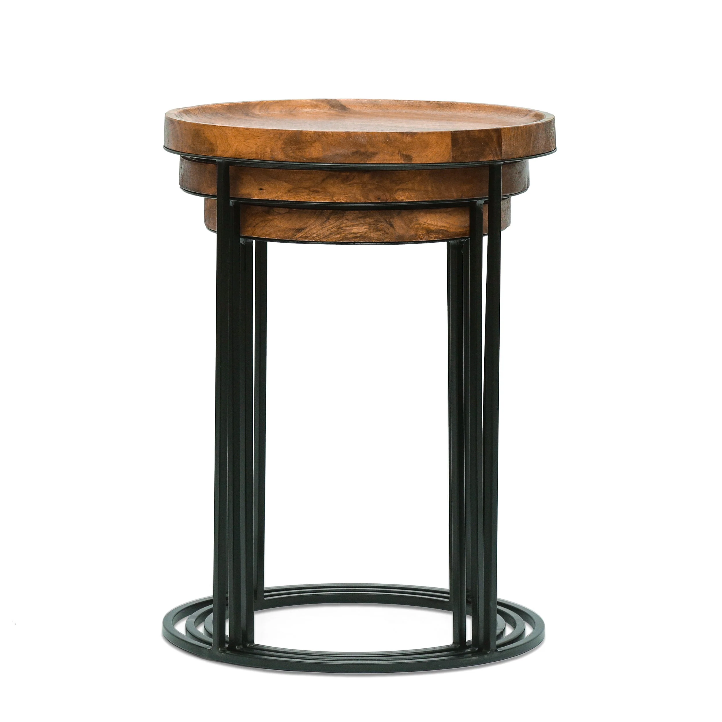 Colwill Modern Industrial Handcrafted Mango Wood Nested Side Tables (Set of 3), Natural and Black - furnishings