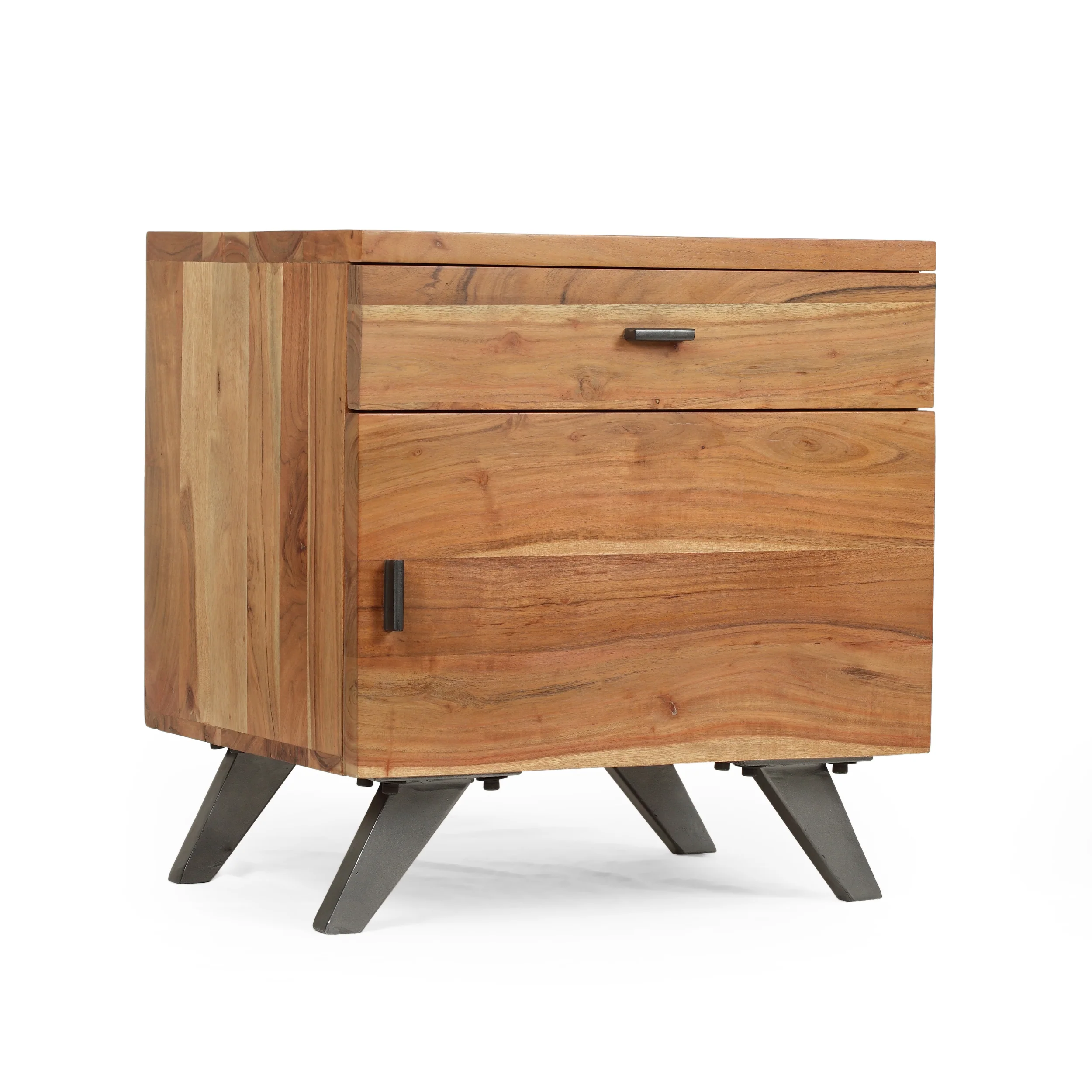 Leona Mid-Century Industrial Acacia Wood Side Table - furnishings