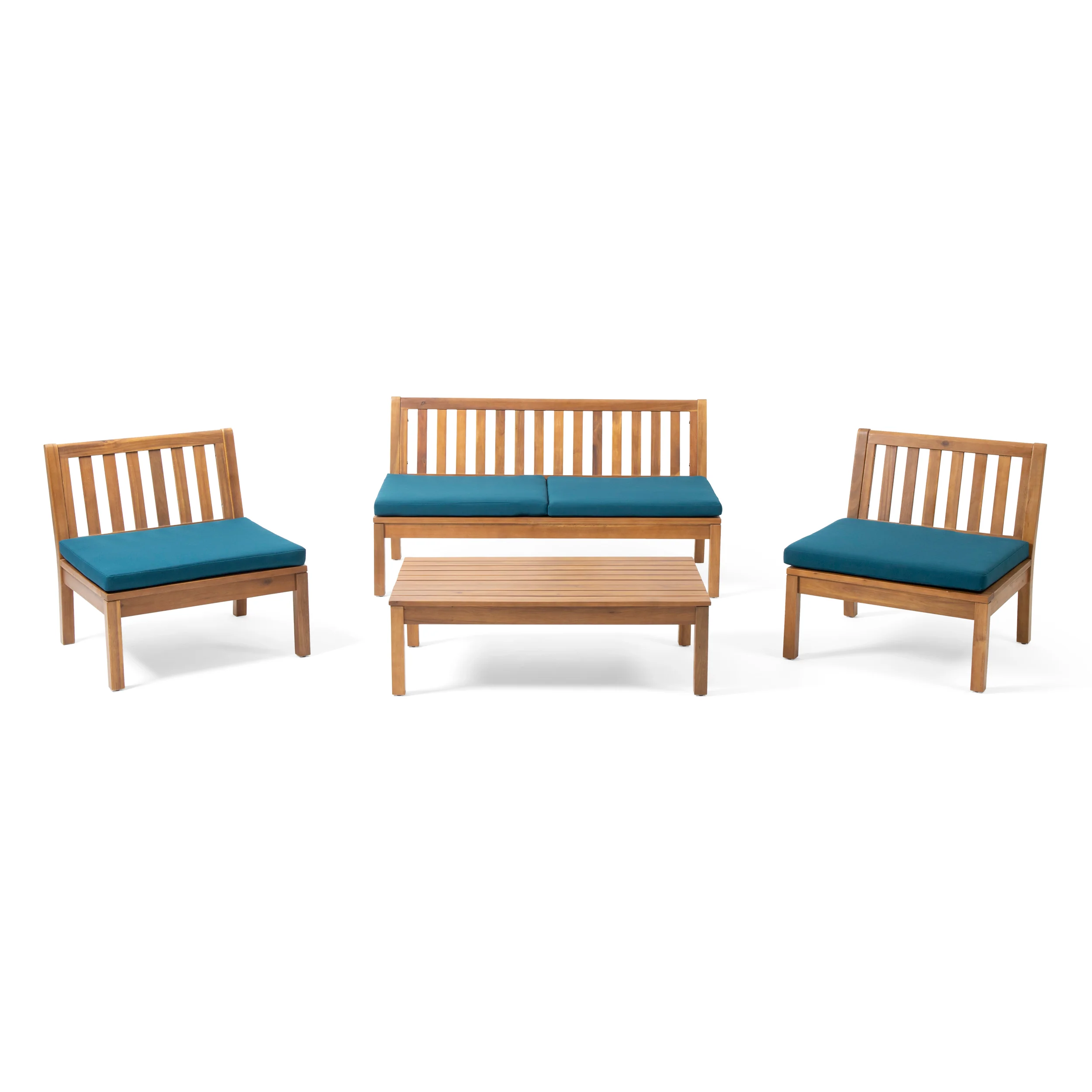Arth Outdoor Acacia Wood Chat Set with Coffee Table - furnishings