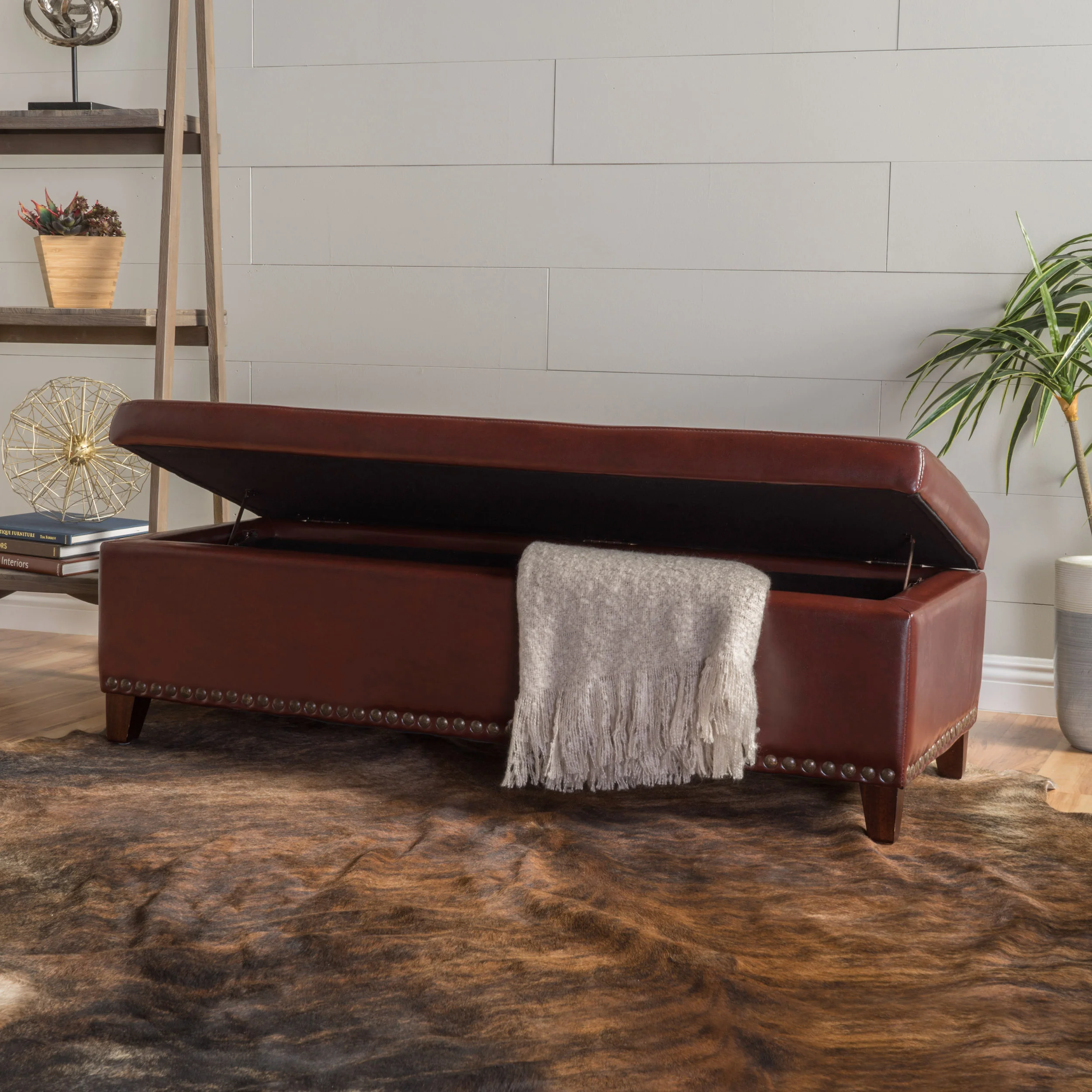 Charleston Rectangle Tufted Leather Storage Ottoman Bench - furnishings
