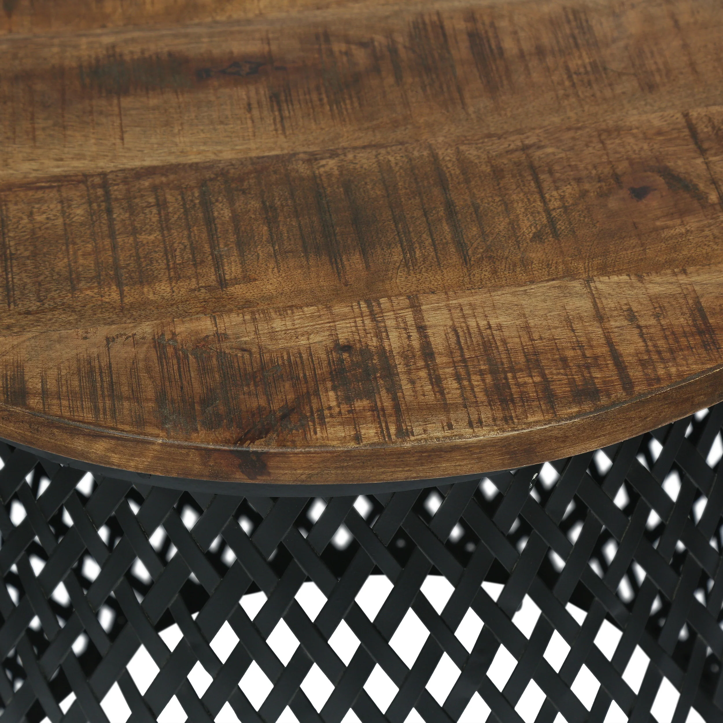 Woodbine Modern Industrial Handcrafted Mango Wood Lace Cut Side Table, Natural and Black - furnishings