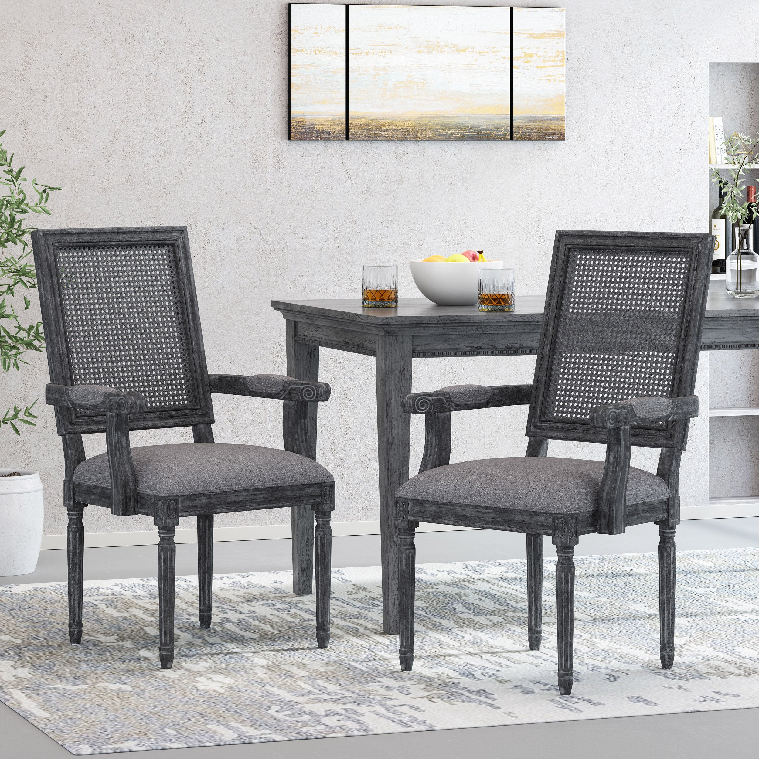 Zentner French Country Upholstered Wood and Cane Upholstered Dining Chairs, Set of 2 - furnishings