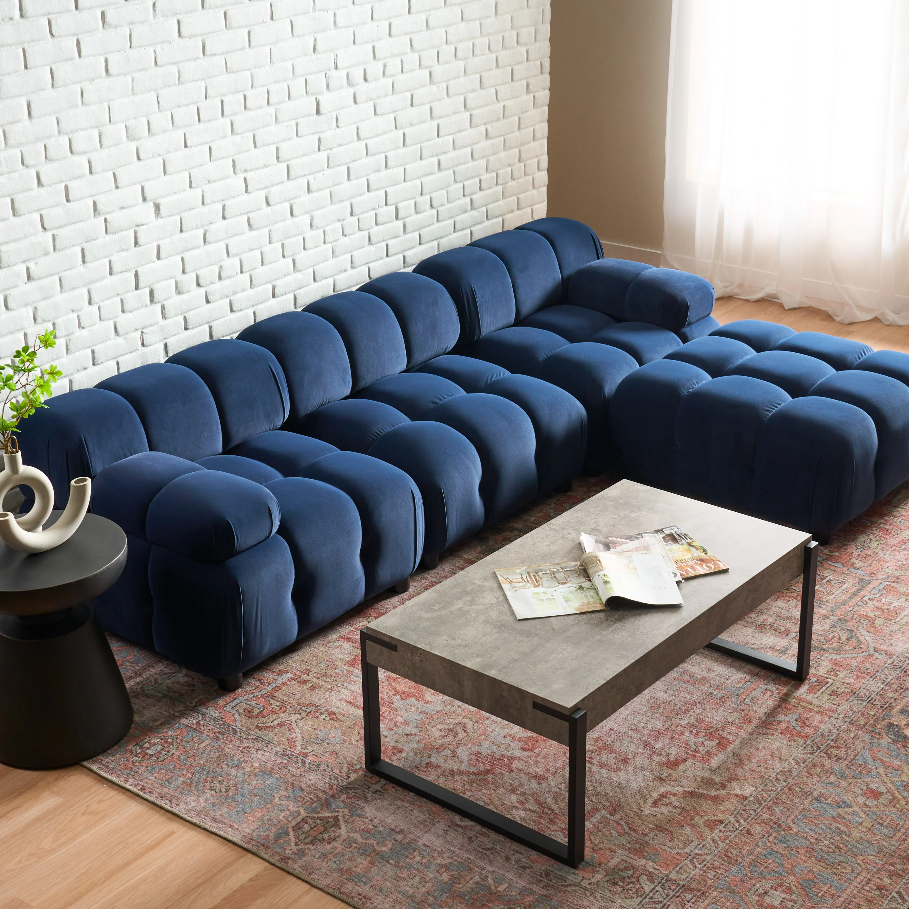 Kildare Velvet 3 Seater Modular Tufted Sectional - furnishings