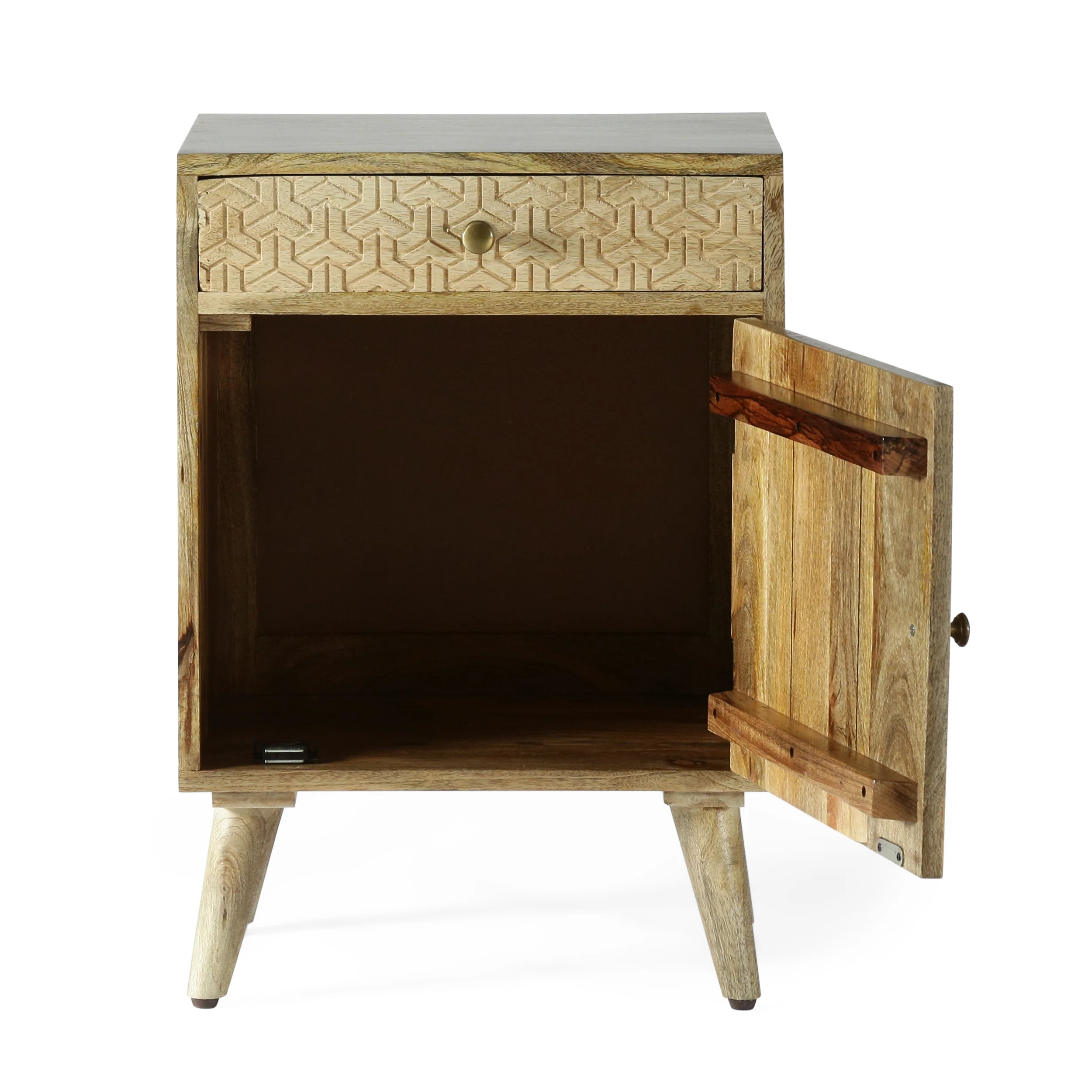 Stowe Boho Handcrafted Mango Wood Nightstand with Storage, Natural - furnishings