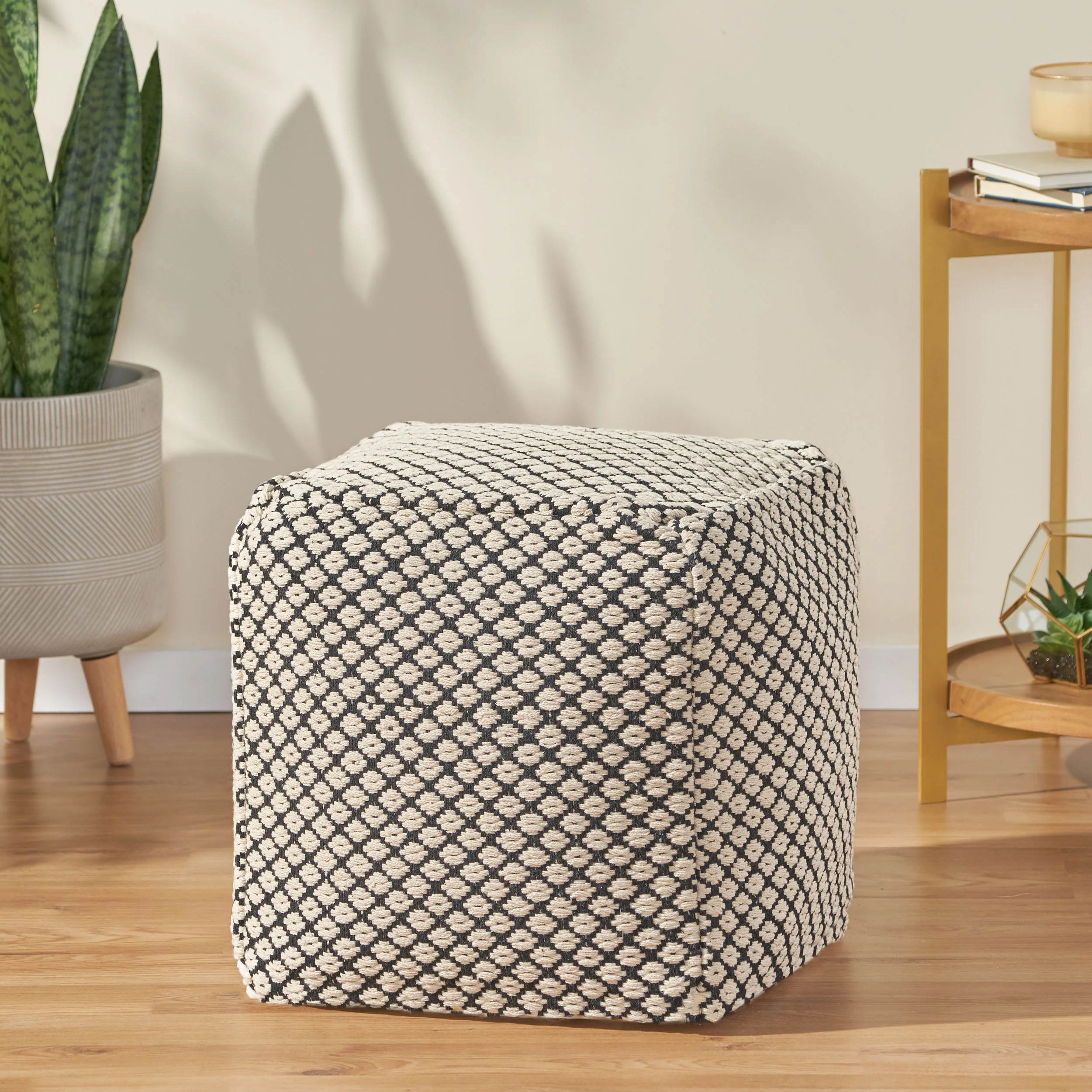 Aile Boho Fabric Cube Pouf - furnishings