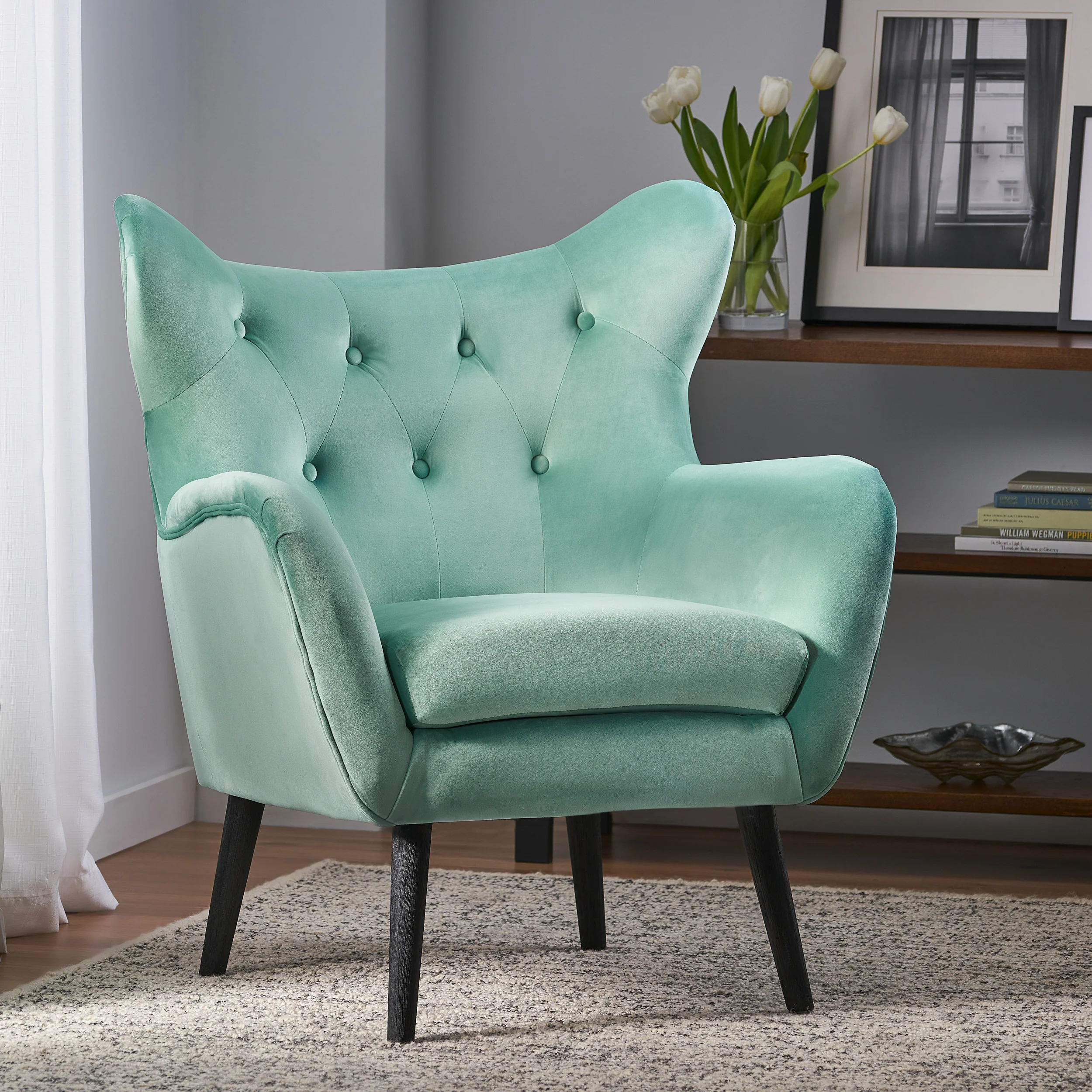 Mae Velvet Tufted Wingback Armchair - furnishings