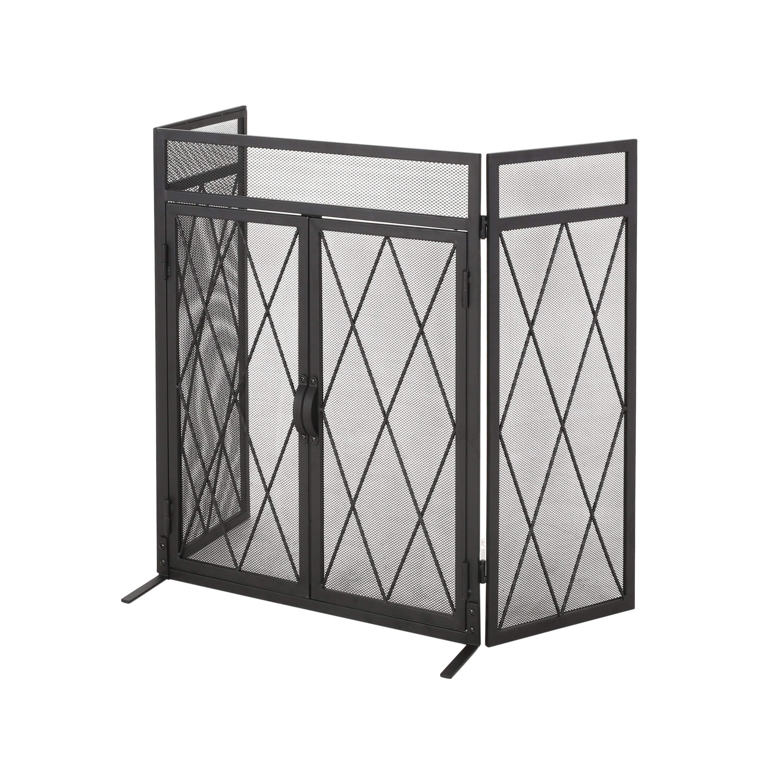 Kyomi Modern Iron Folding Fireplace Screen with Door - furnishings