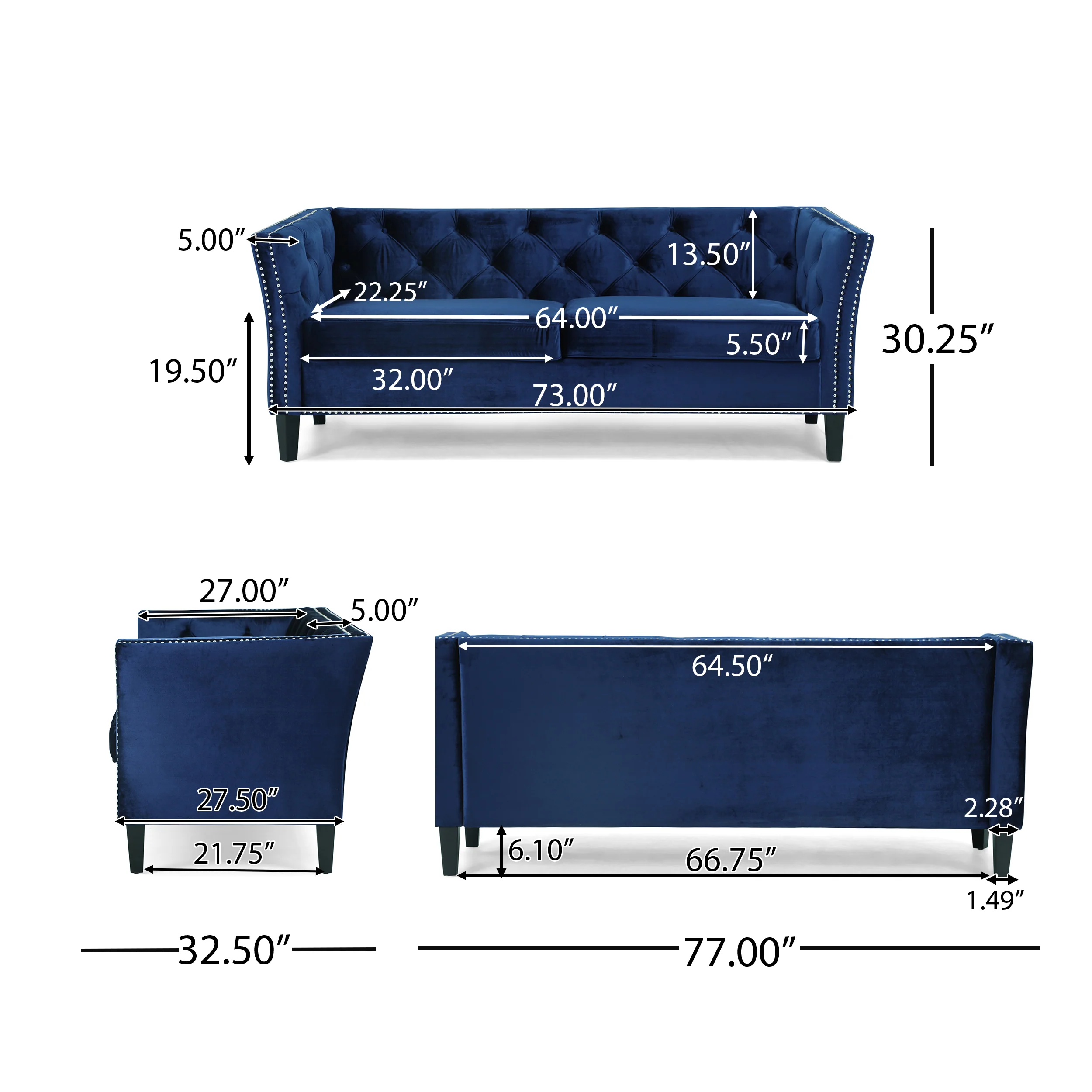 Alessio Contemporary Tufted Velvet 3 Seater Sofa - furnishings
