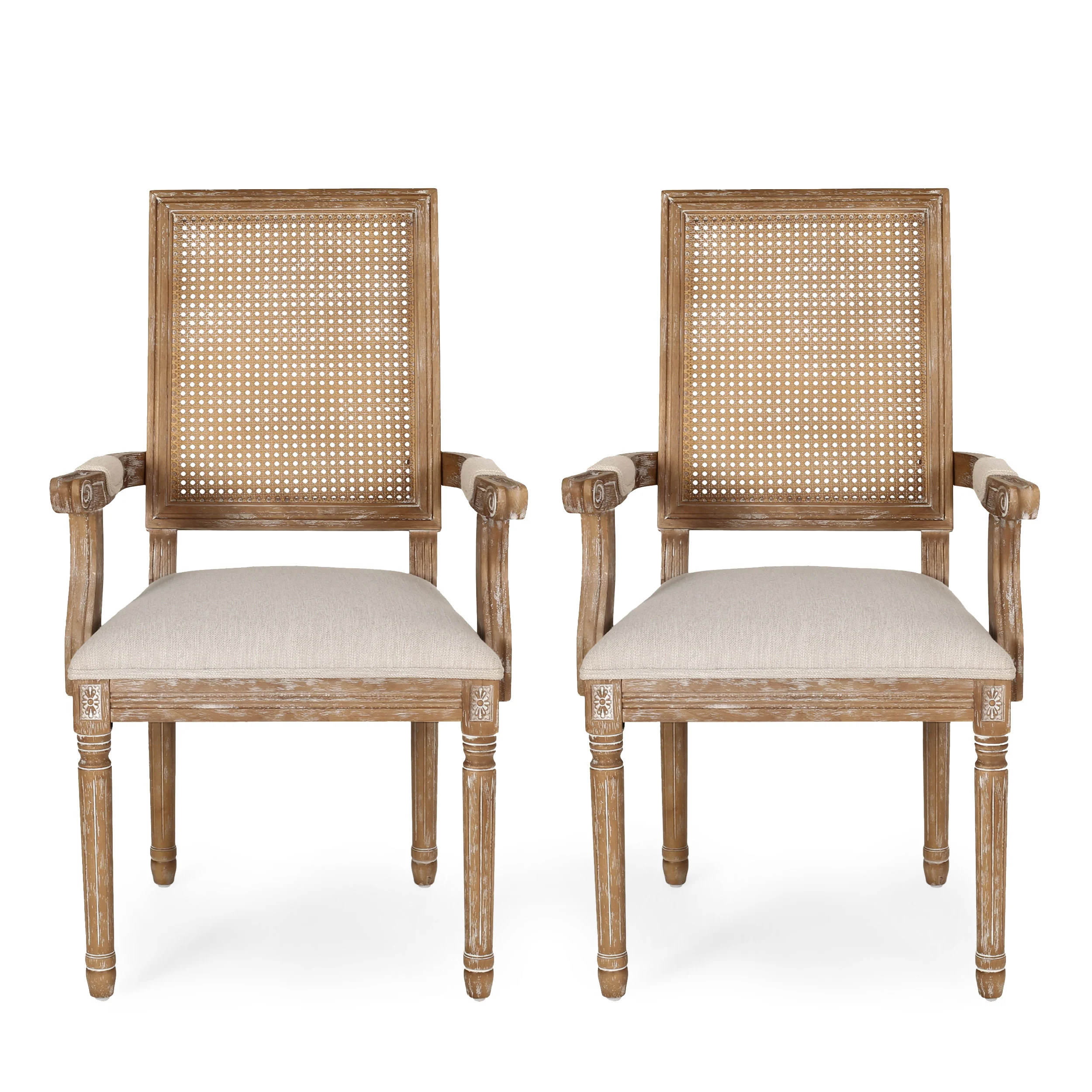 Zentner French Country Upholstered Wood and Cane Upholstered Dining Chairs, Set of 2 - furnishings