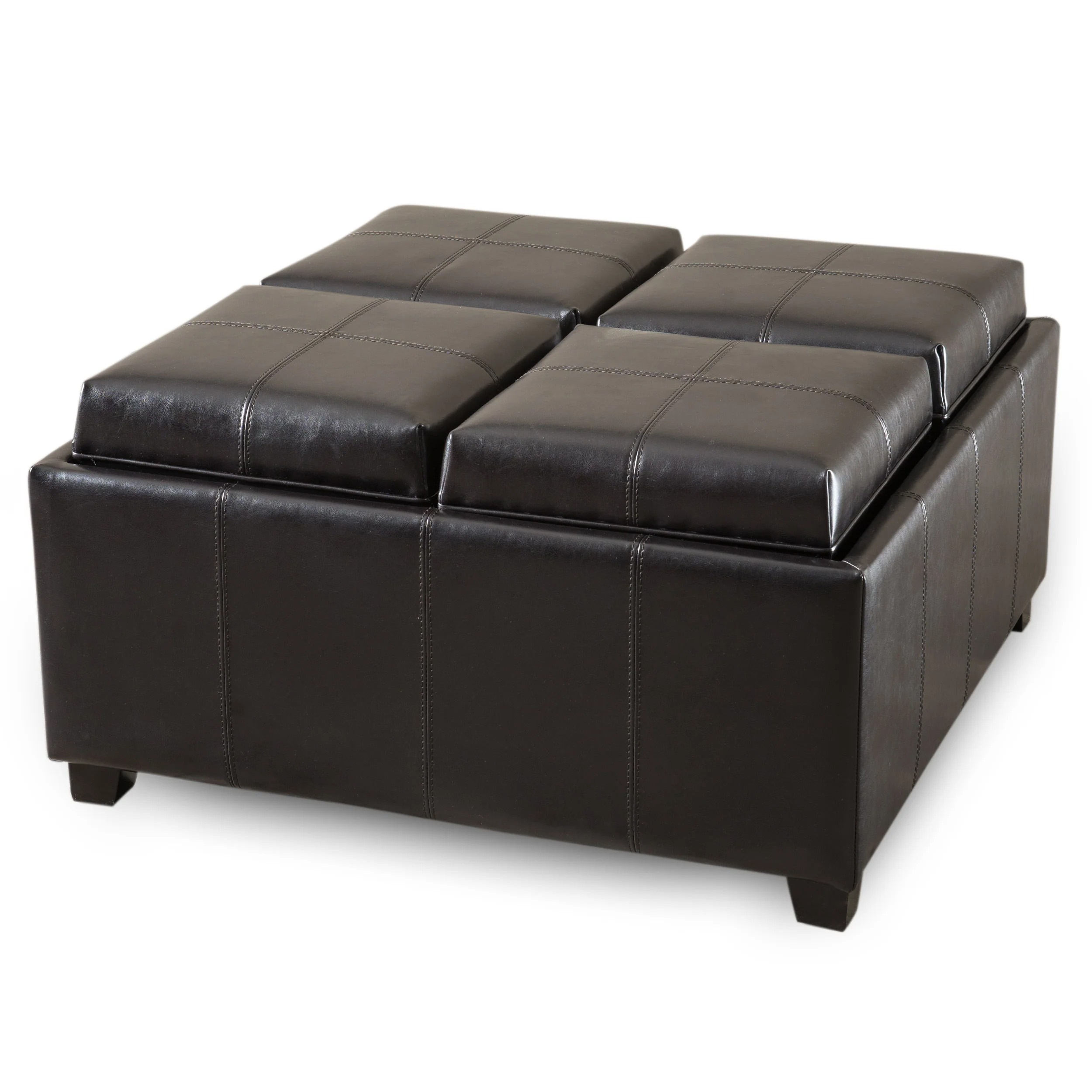 Harley Leather 4-Tray-Top Storage Ottoman Coffee Table - furnishings