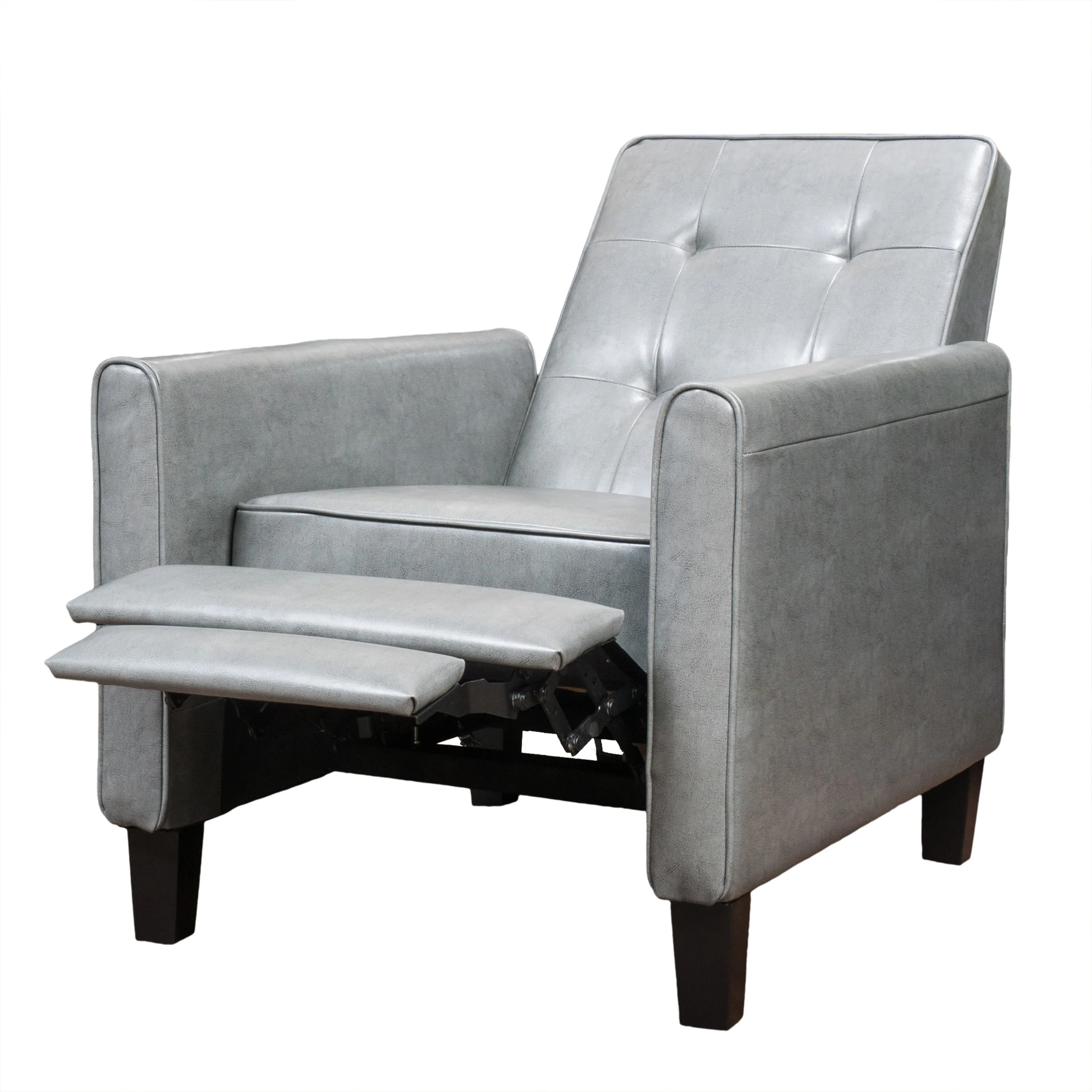 Elan Contemporary Tufted Dark Gray Bonded Leather Recliner with Tapered Legs - furnishings