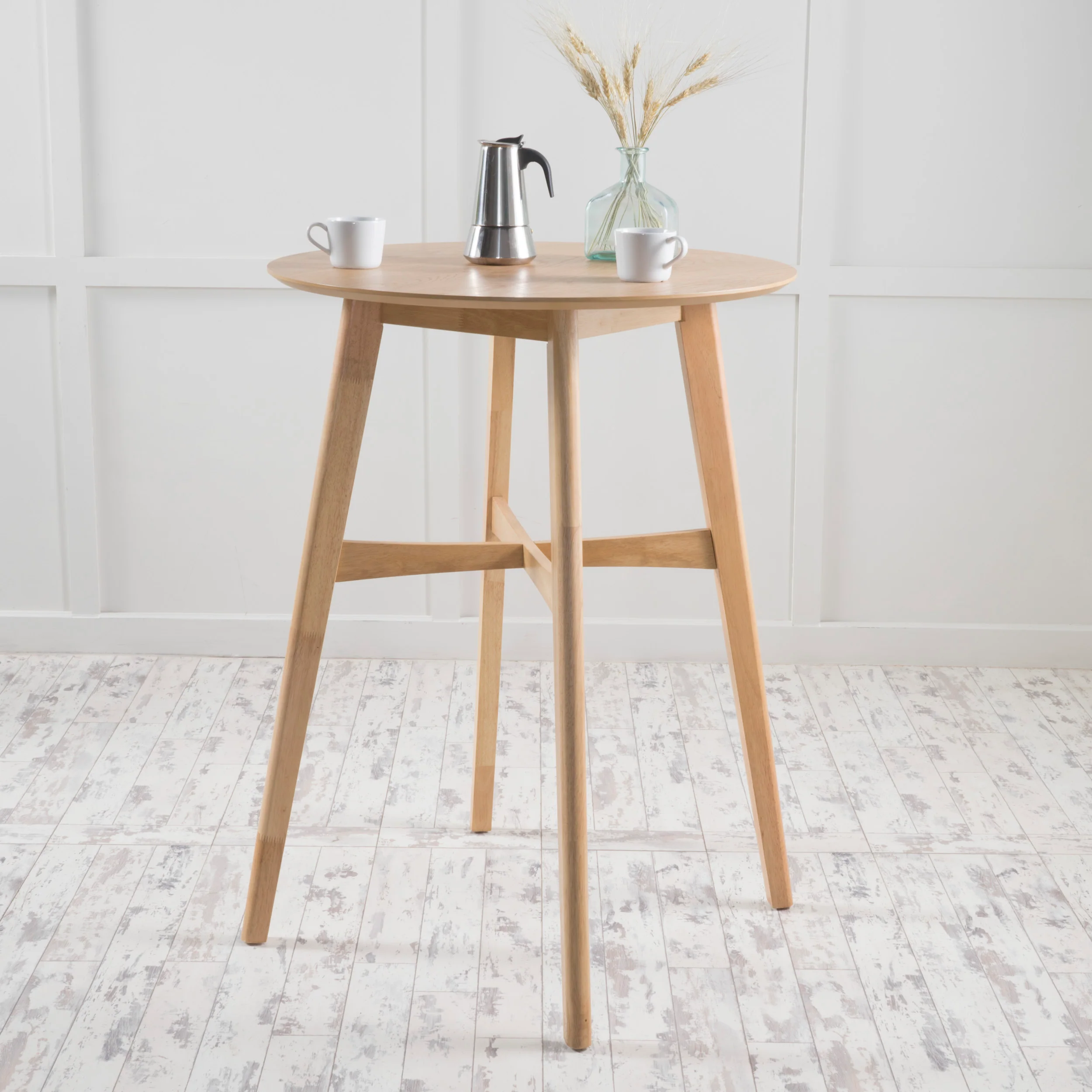 Madeline Mid-Century Modern Circular Wood Bar Table with Tapered Legs - furnishings