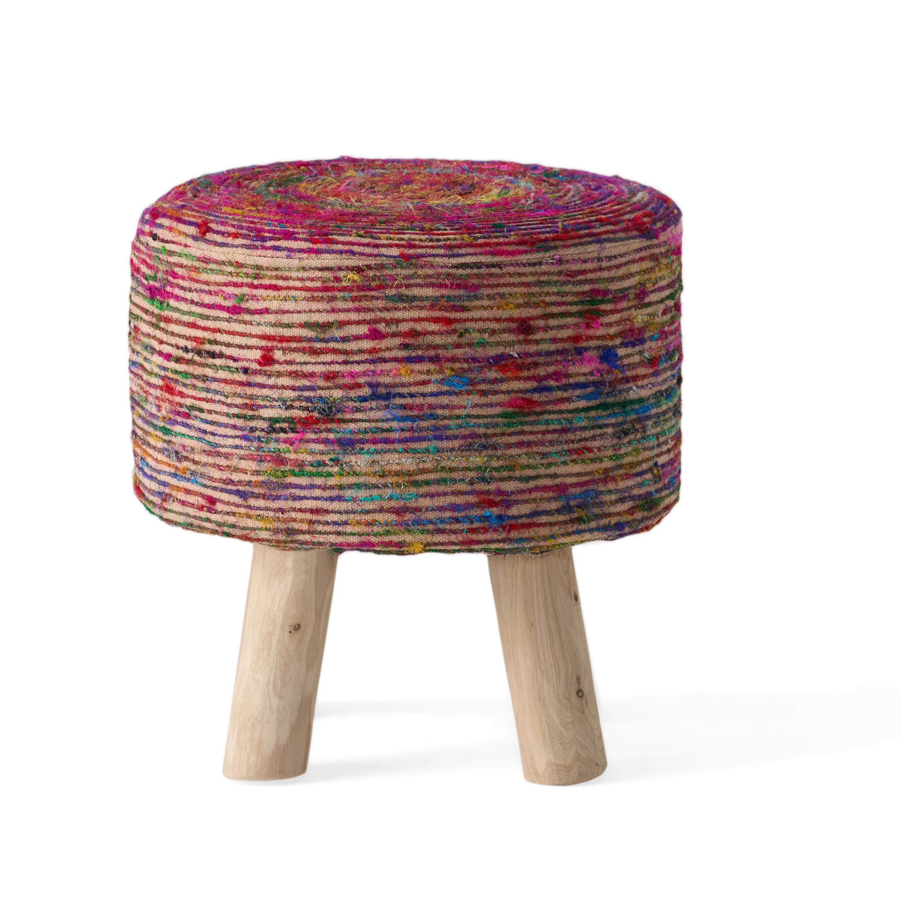 Maya Handcrafted Boho Silk Swirl Ottoman Stool - furnishings
