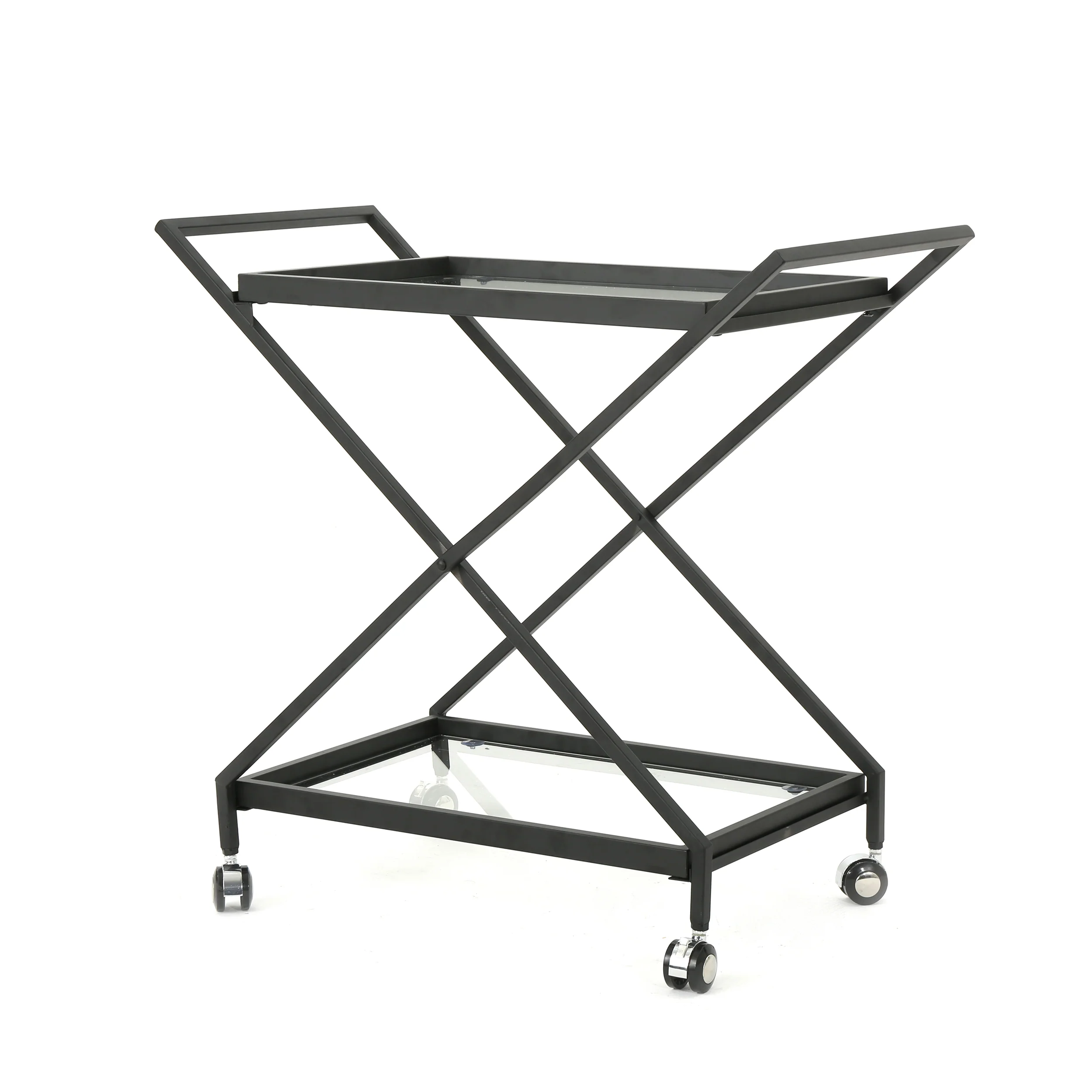 Sheri Modern Tempered Glass Black Iron Bar Cart - furnishings