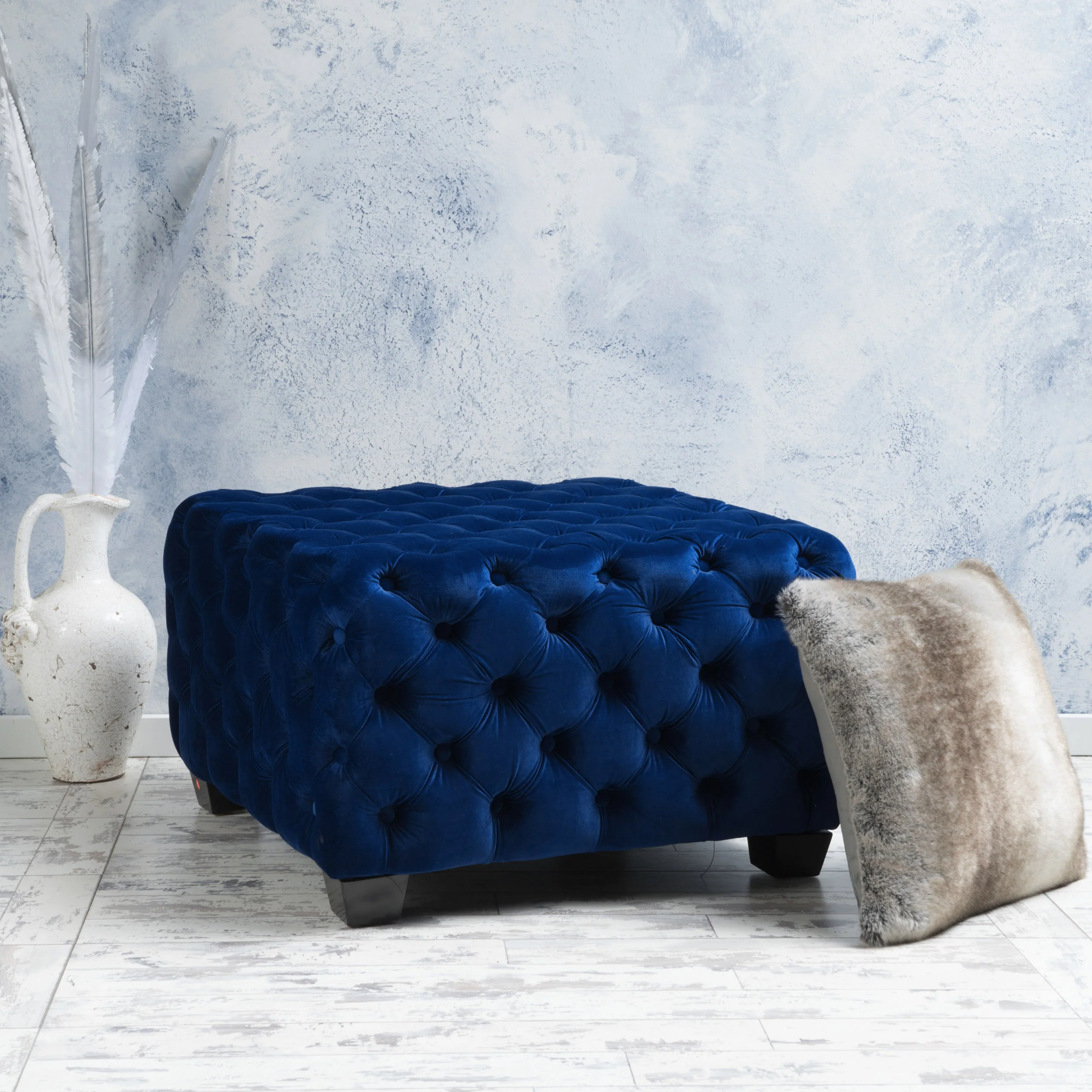 Provence Tufted New Velvet Fabric Ottoman Pouf - furnishings