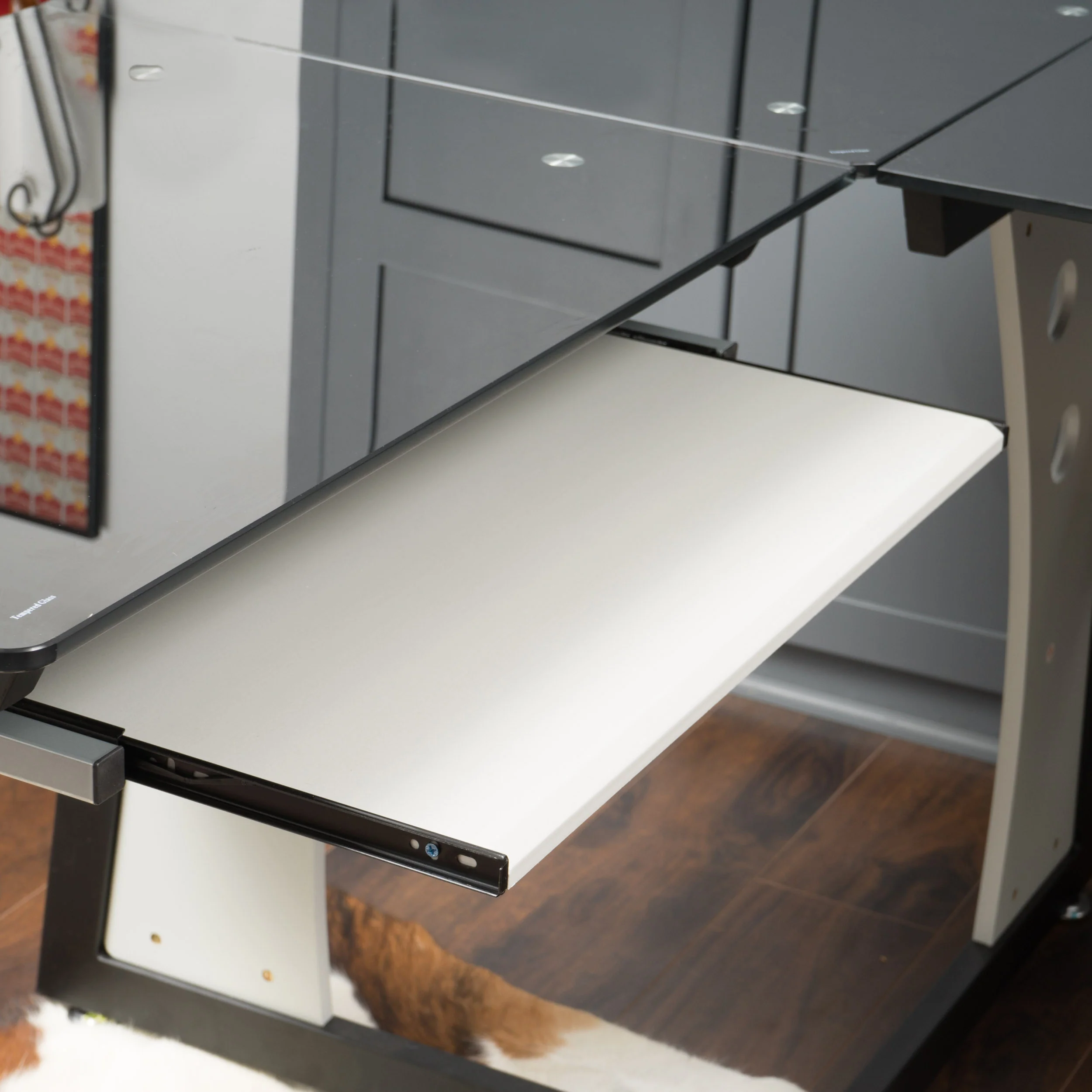 Orion Modern L-Shaped Black and Gray Iron Office Desk with Tempered Glass Top - furnishings