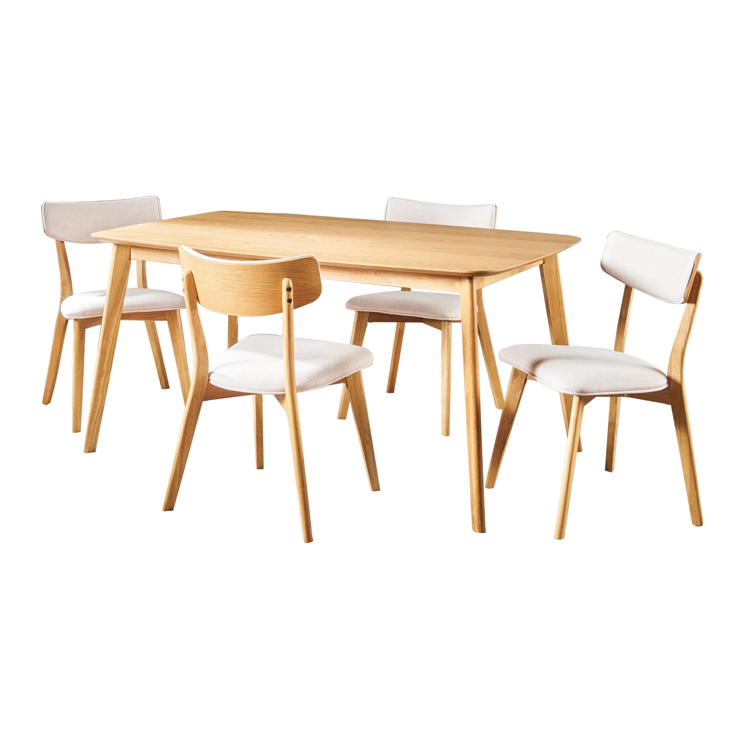 Aman Mid Century Natural Oak Finished 5 PC Dining Set - furnishings